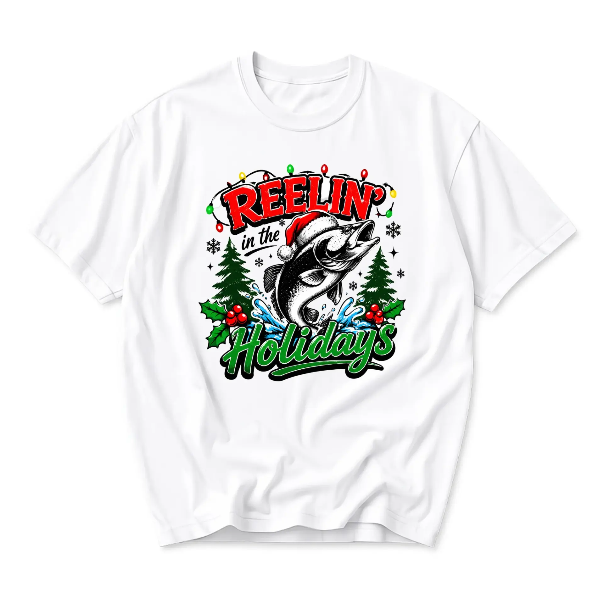 Funny Shirt Reelin in the Holidays Fishing Graphic Tee Unisex Short Sleeve