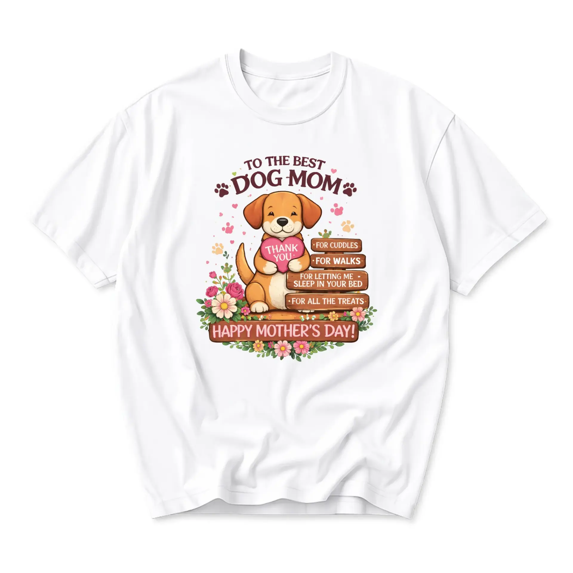 Graphic Tee Dog Mom Mother Day Shirt Cute Puppy Heart Print Casual Cotton
