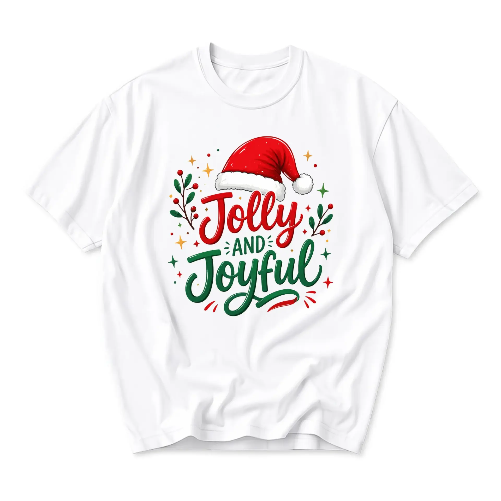 Graphic Tee Jolly and Joyful Holiday Seasonal Shirt Festive Unisex Crew Neck Apparel for Casual Seasonal Outfits