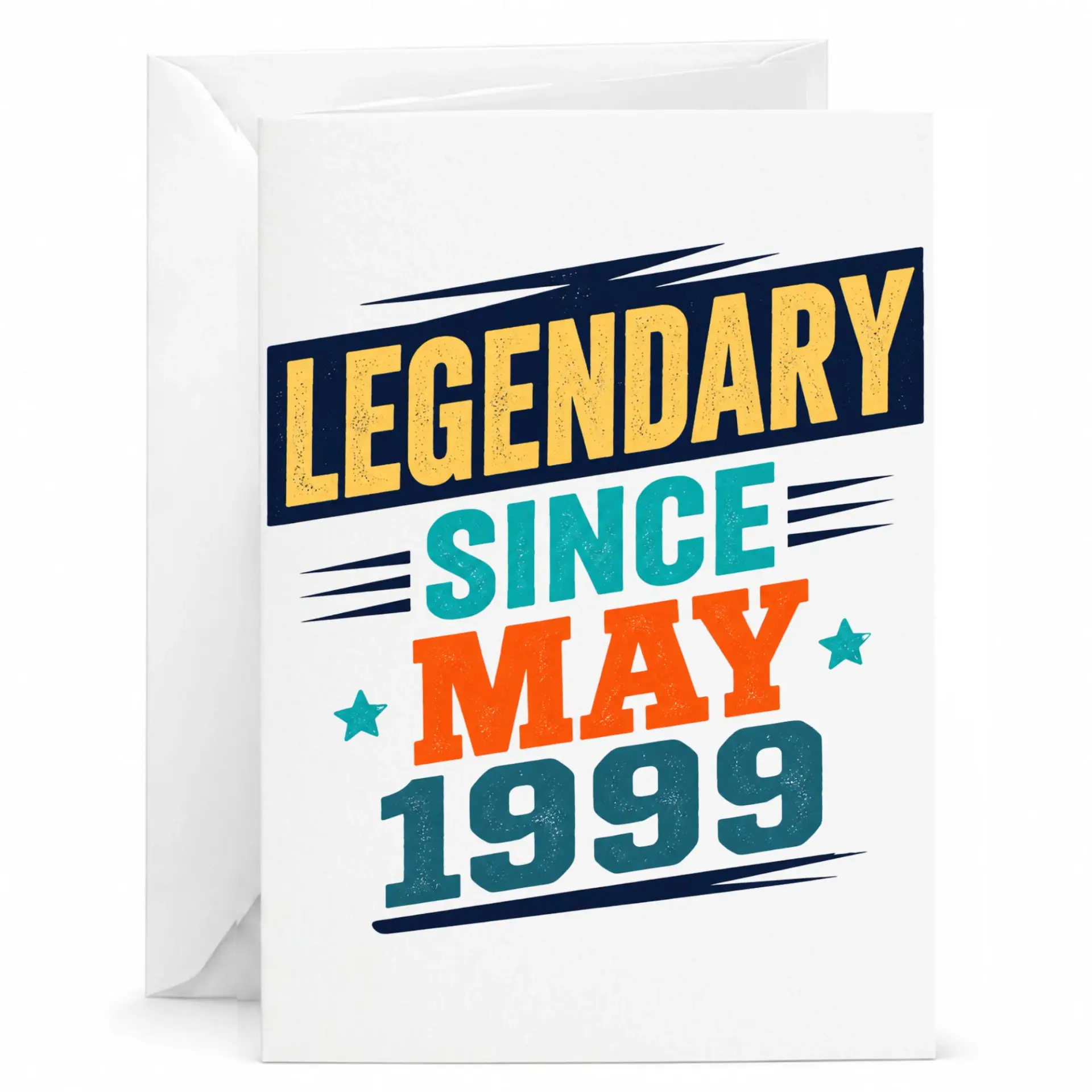 Birthday Card Legendary Since May 1999 Vintage Style Graphic Greeting Card for Milestone Celebration with White Envelope
