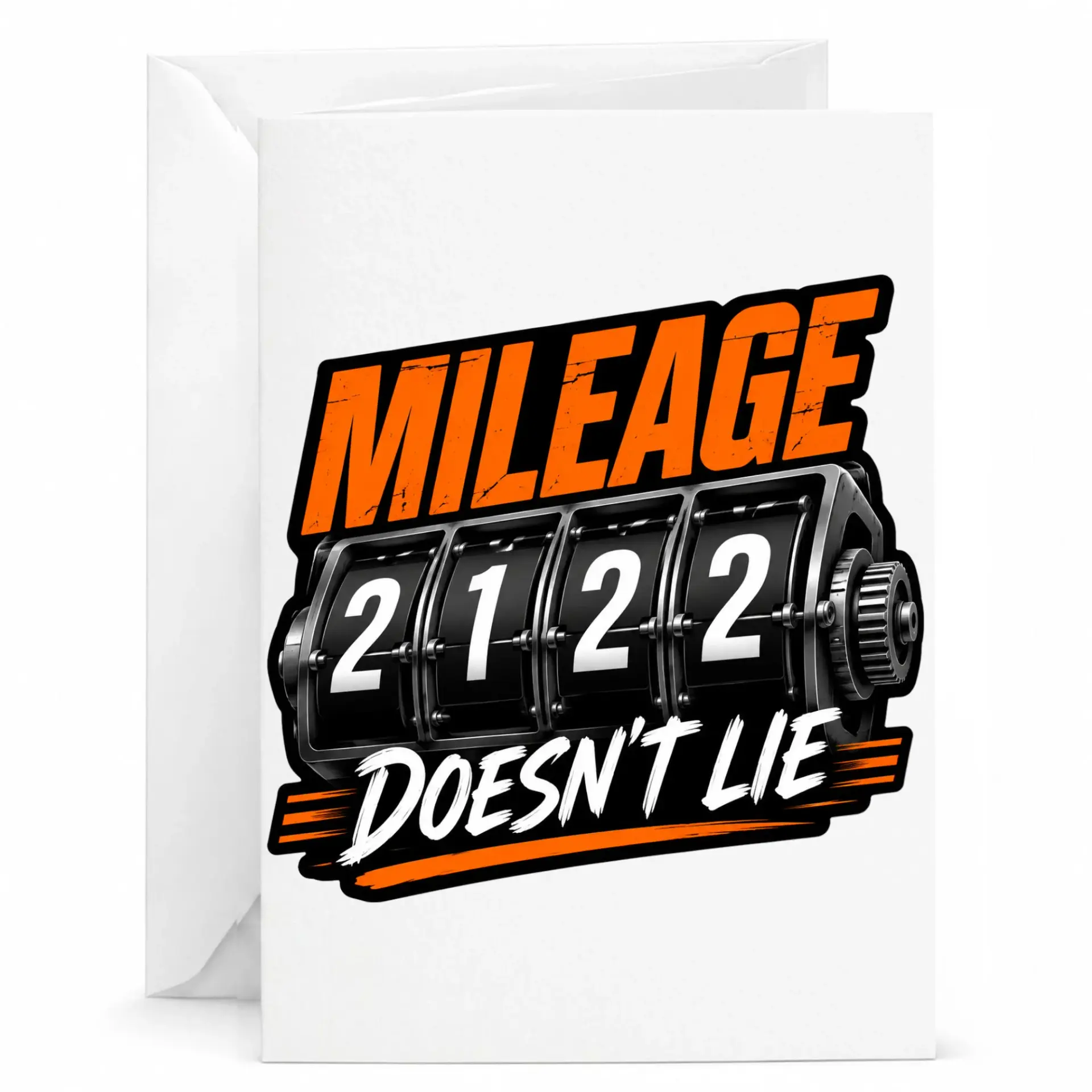 Funny Birthday Card Mileage Doesnt Lie Odometer Design Greeting Card for Car Enthusiasts and Mechanic Gift Ideas