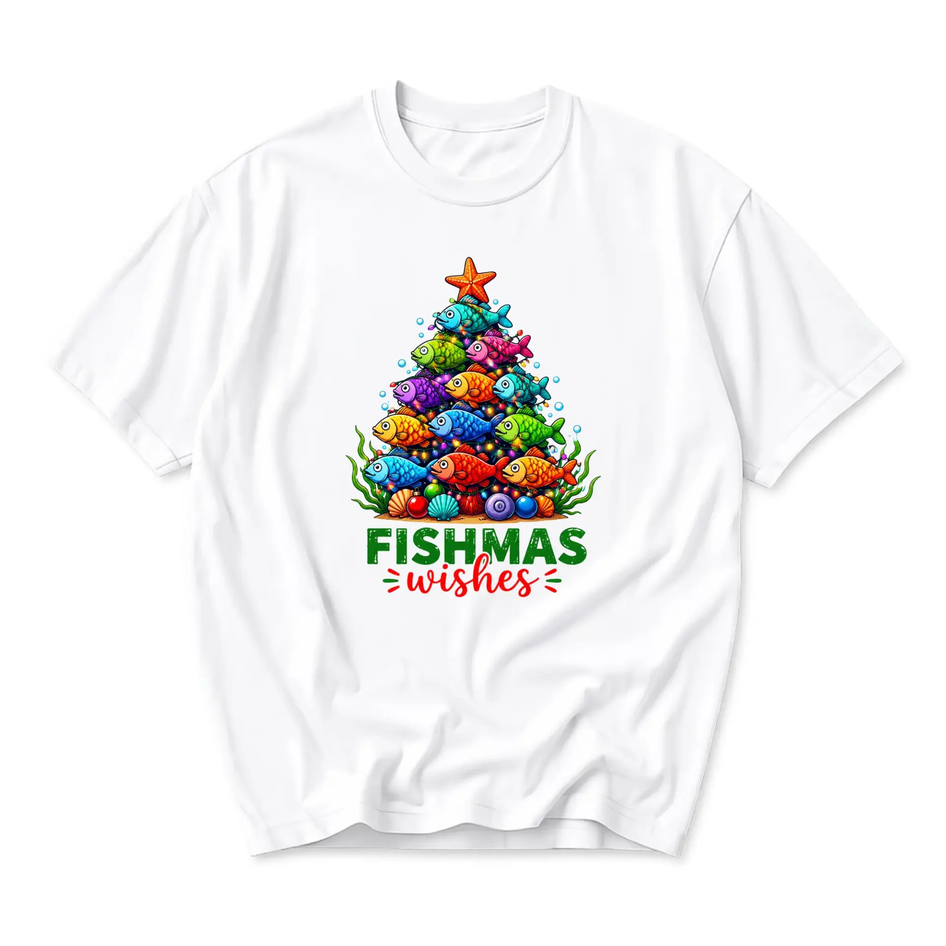Graphic Tee Fishmas Wishes Christmas Tree Underwater Sea Life Illustration