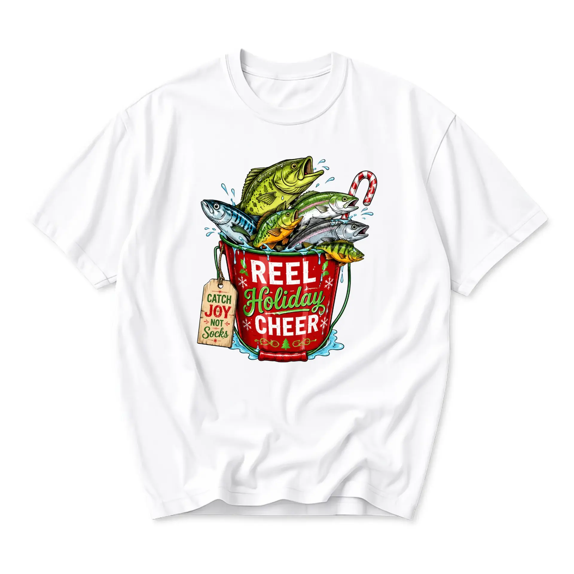 Graphic Tee Reel Holiday Cheer Fishing Christmas Shirt Unisex Casual Crew