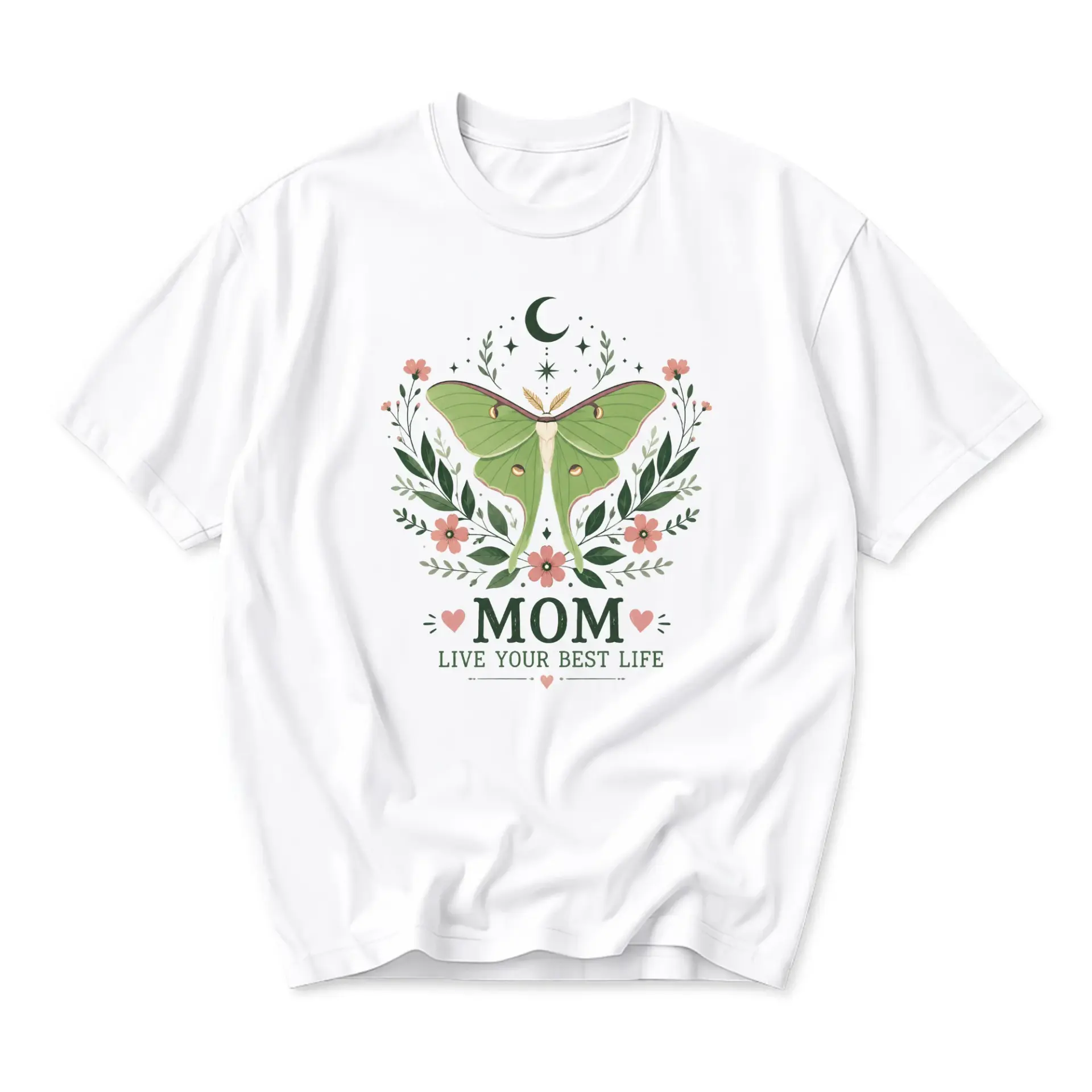 Graphic Tee Unisex Crew Neck T-Shirt with Moth Floral Design and Inspirational Quote for Casual Everyday Comfort Wear