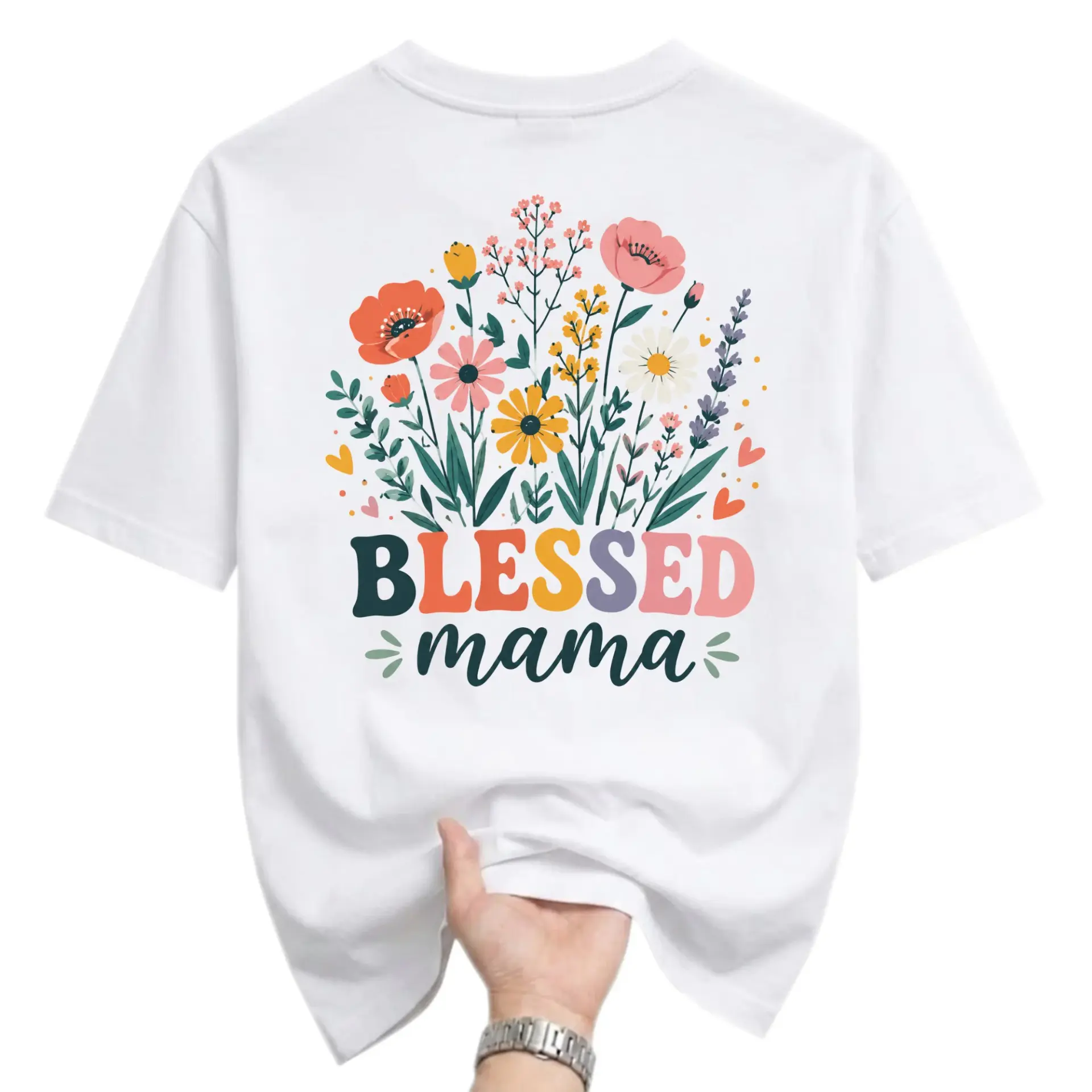 Graphic Tee Blessed Mama Floral Art Print Casual Unisex Crew Neck T-Shirt for Everyday Style and Comfortable Wear