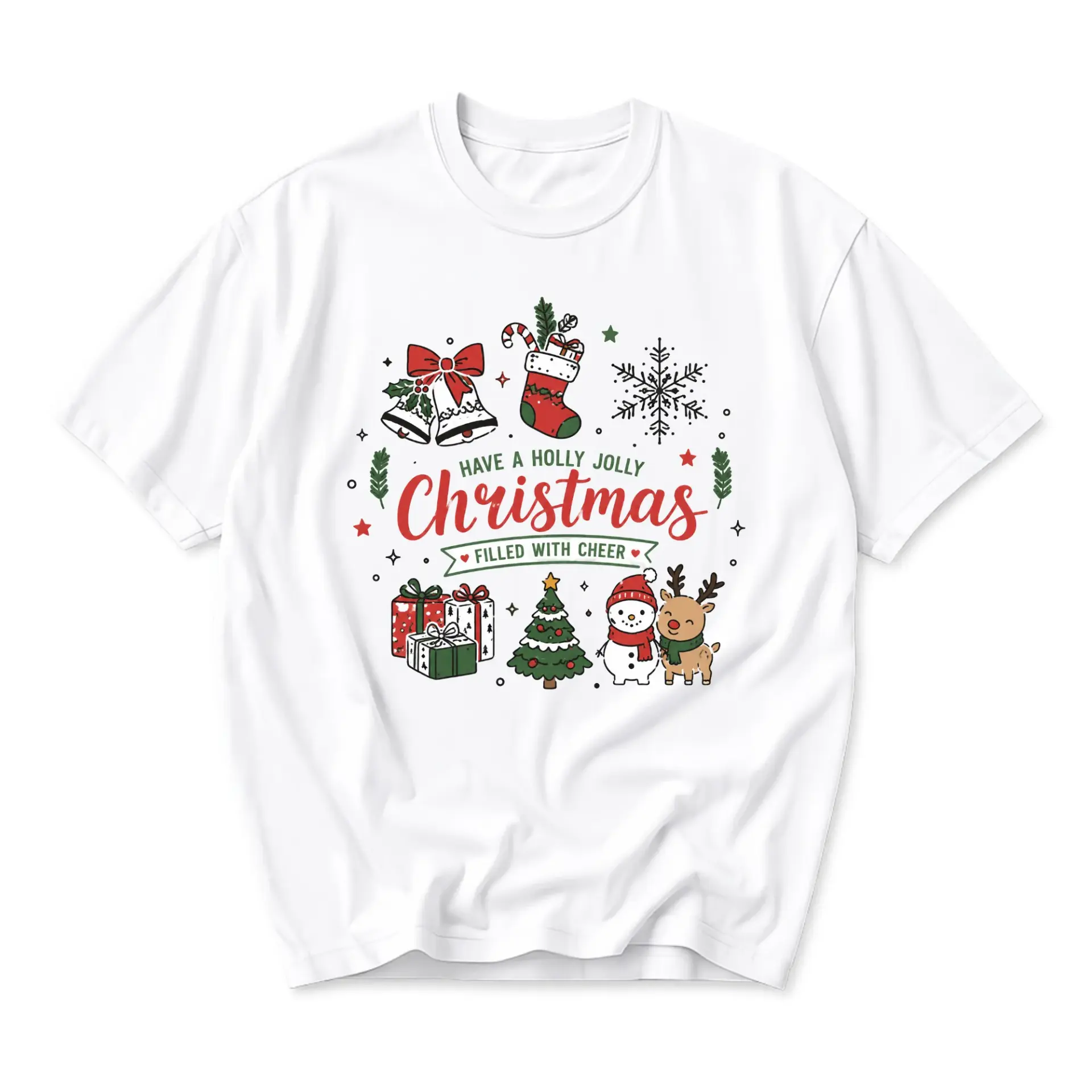 Graphic Tee Holly Jolly Christmas Shirt Holiday Seasonal Apparel Unisex Crew Neck Short Sleeve Top Festive Illustration