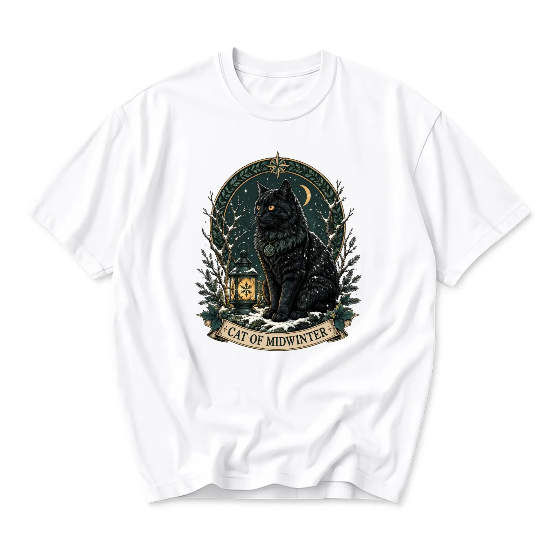 T-shirt Graphic Tee Cat of Midwinter Solstice Black Illustration Unisex