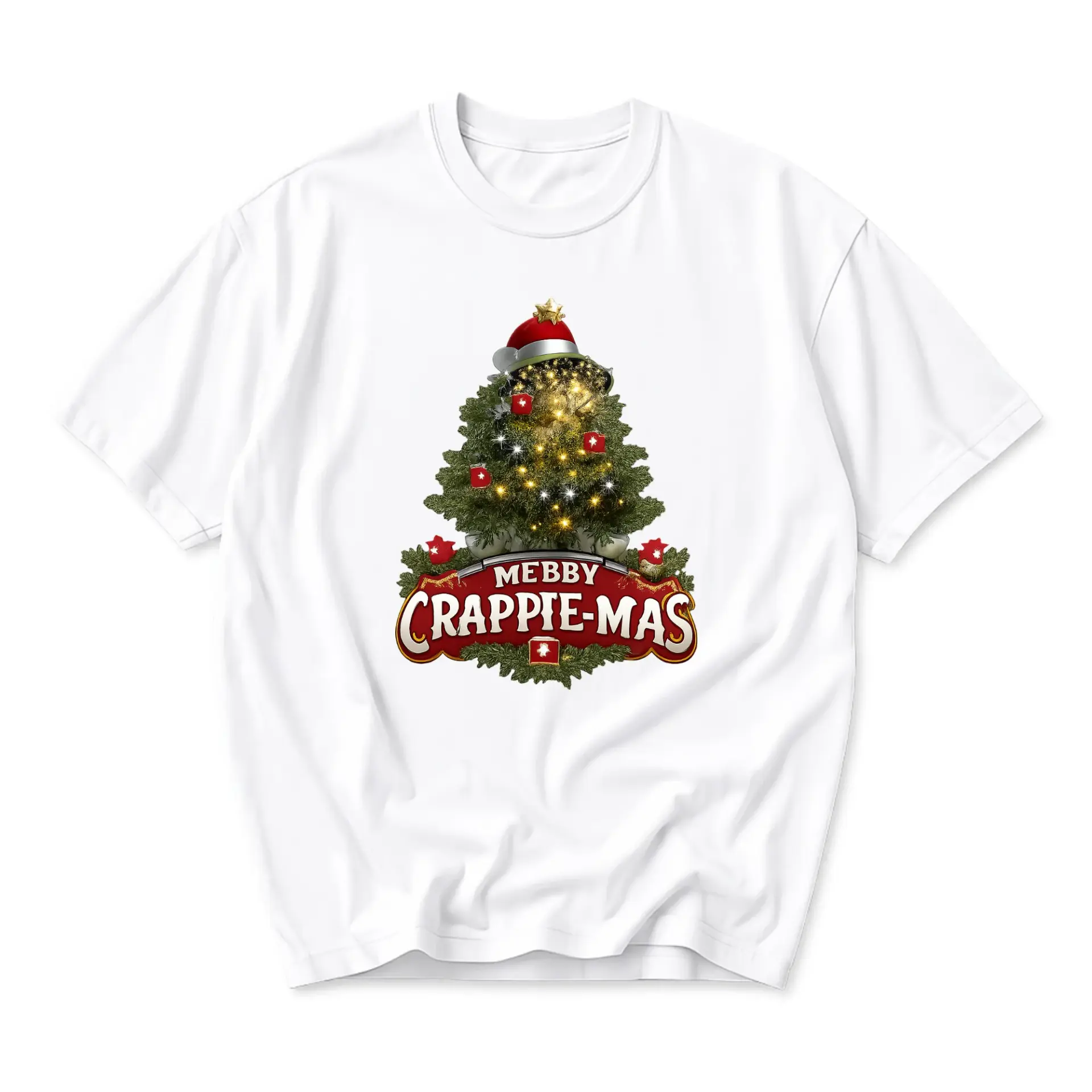 Funny Shirt Mebby Crappie-Mas Graphic Tee Unisex Crew Neck Short Sleeve