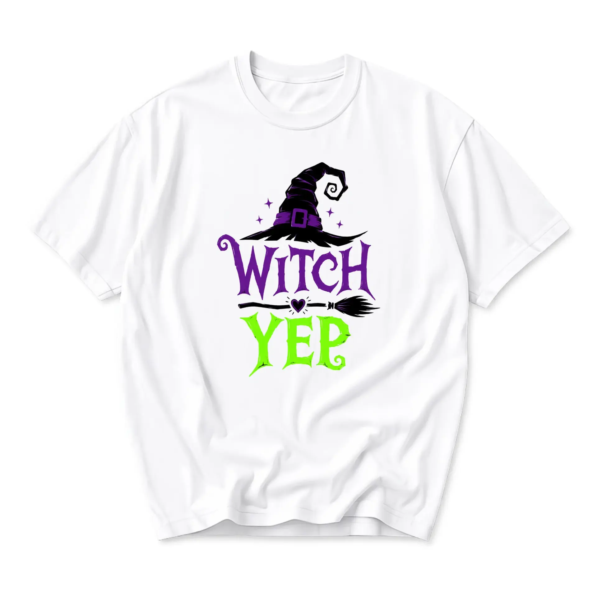 Funny Shirt Witch Yep Graphic Tee Unisex Crew Neck Casual Cotton Blend Short Sleeve Seasonal Holiday Apparel White
