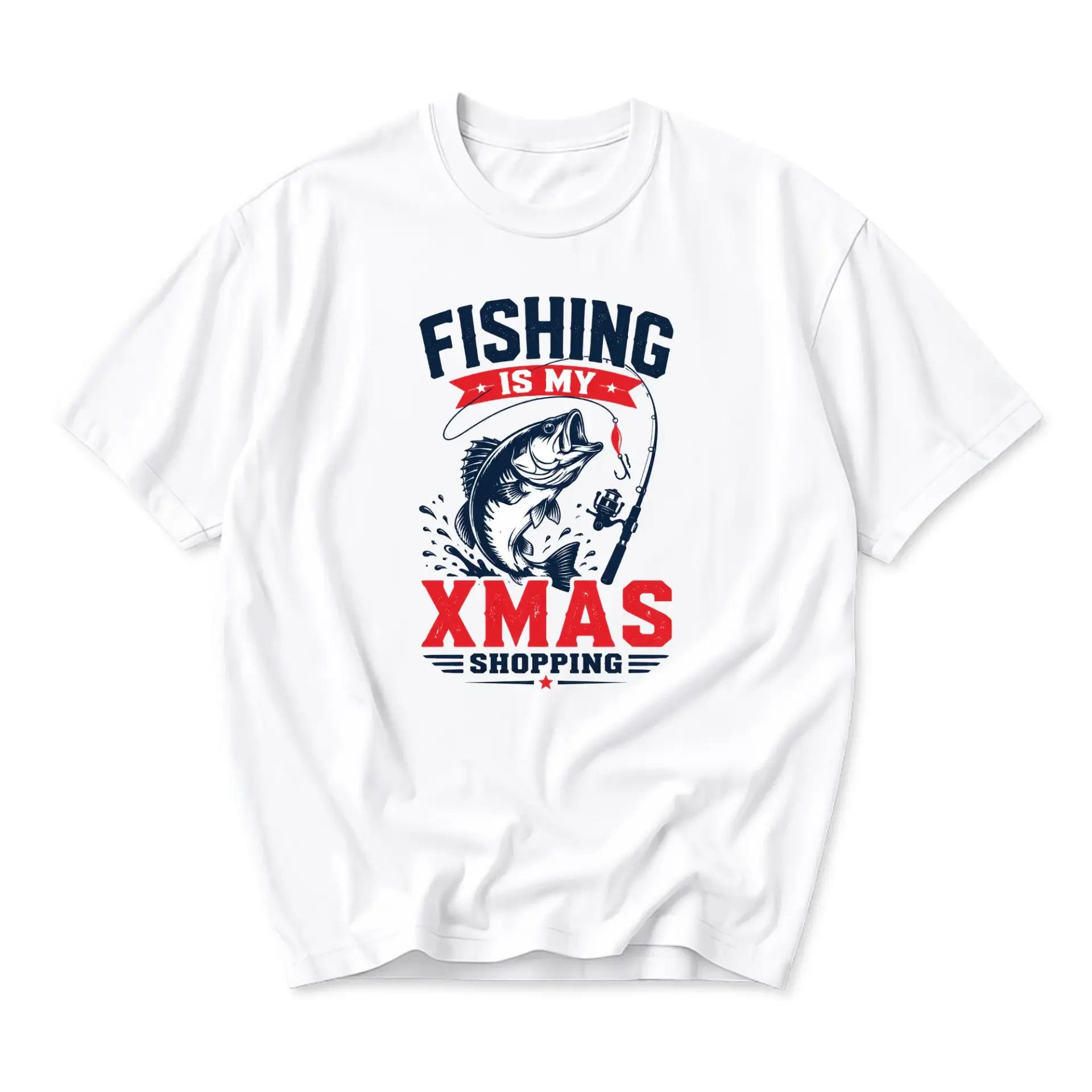 Graphic Tee Fishing Is My Xmas Shopping Unisex Crew Neck Shirt Casual