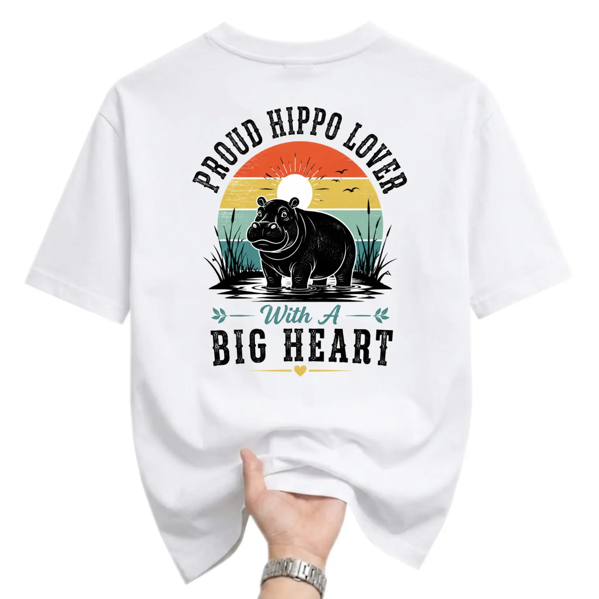 Funny Shirt Proud Hippo Lover with a Big Heart Graphic Tee Unisex Short Sleeve Cotton Blend Casual Crew Neck Top
