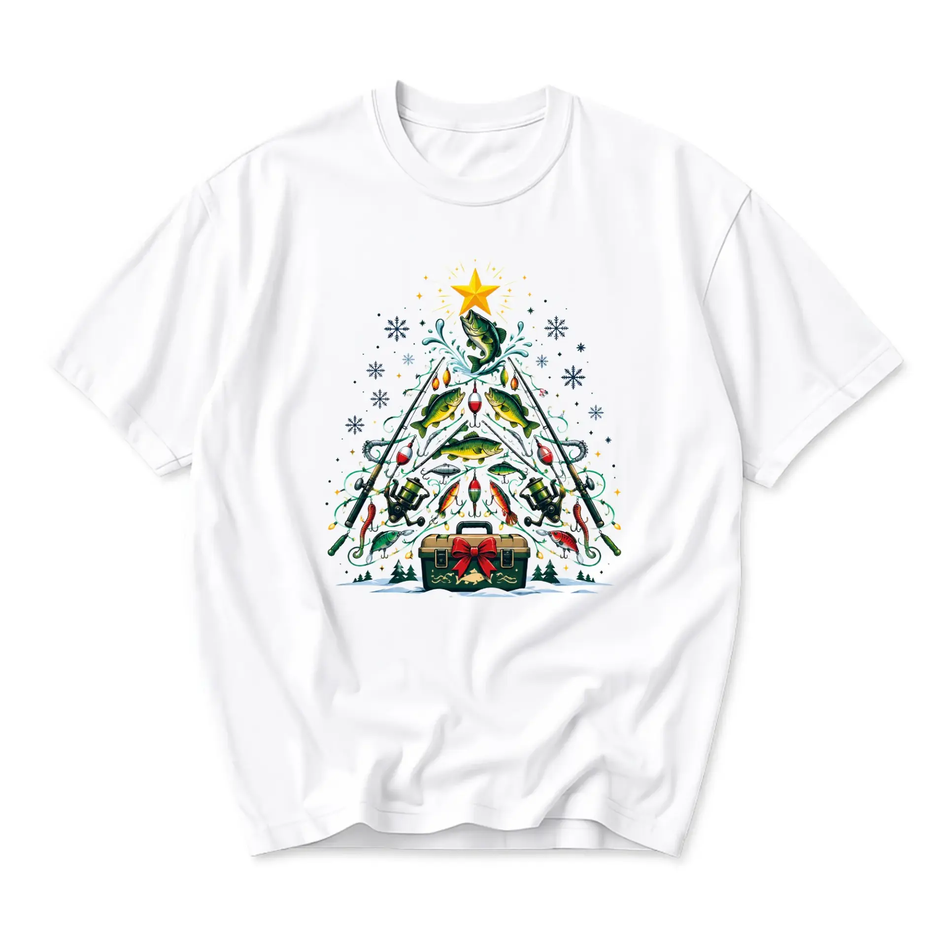 Graphic Tee Unisex Fishing Christmas Tree Holiday Shirt Outdoors Enthusiast