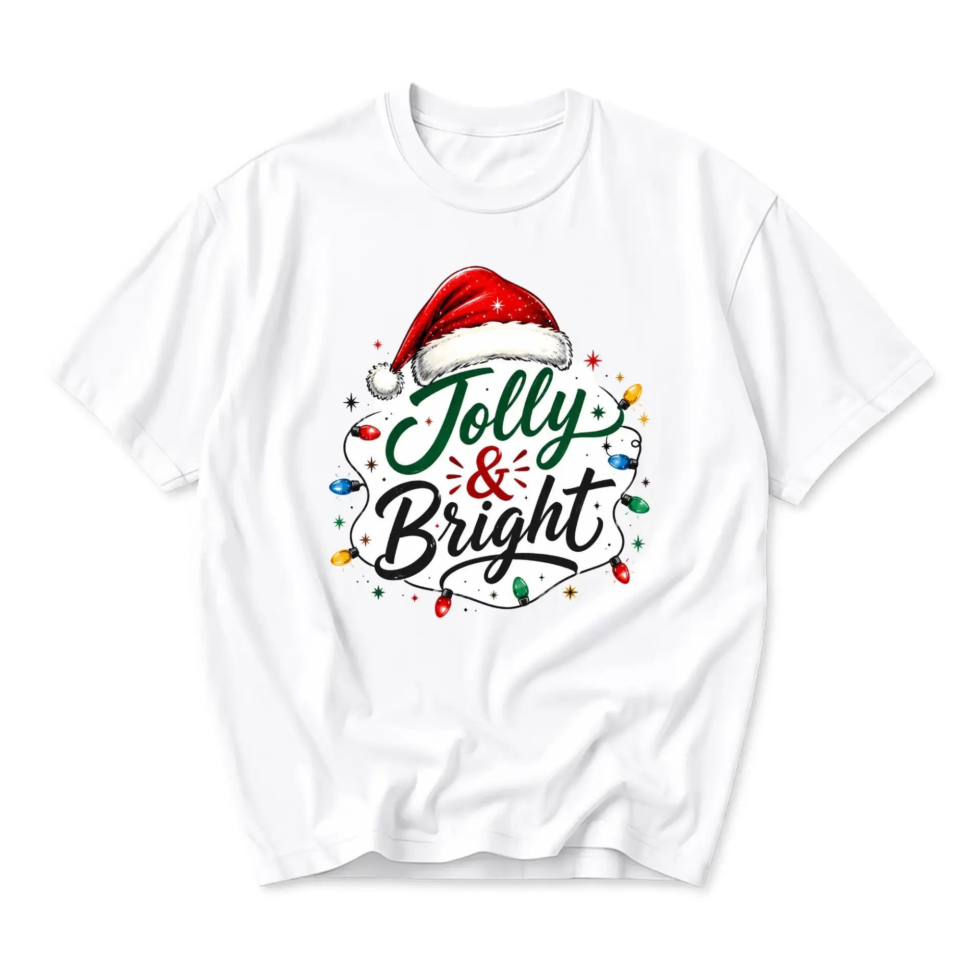 Graphic Tee Jolly and Bright Holiday Celebration Print Unisex Crew Neck Shirt for Casual Everyday Seasonal Wear