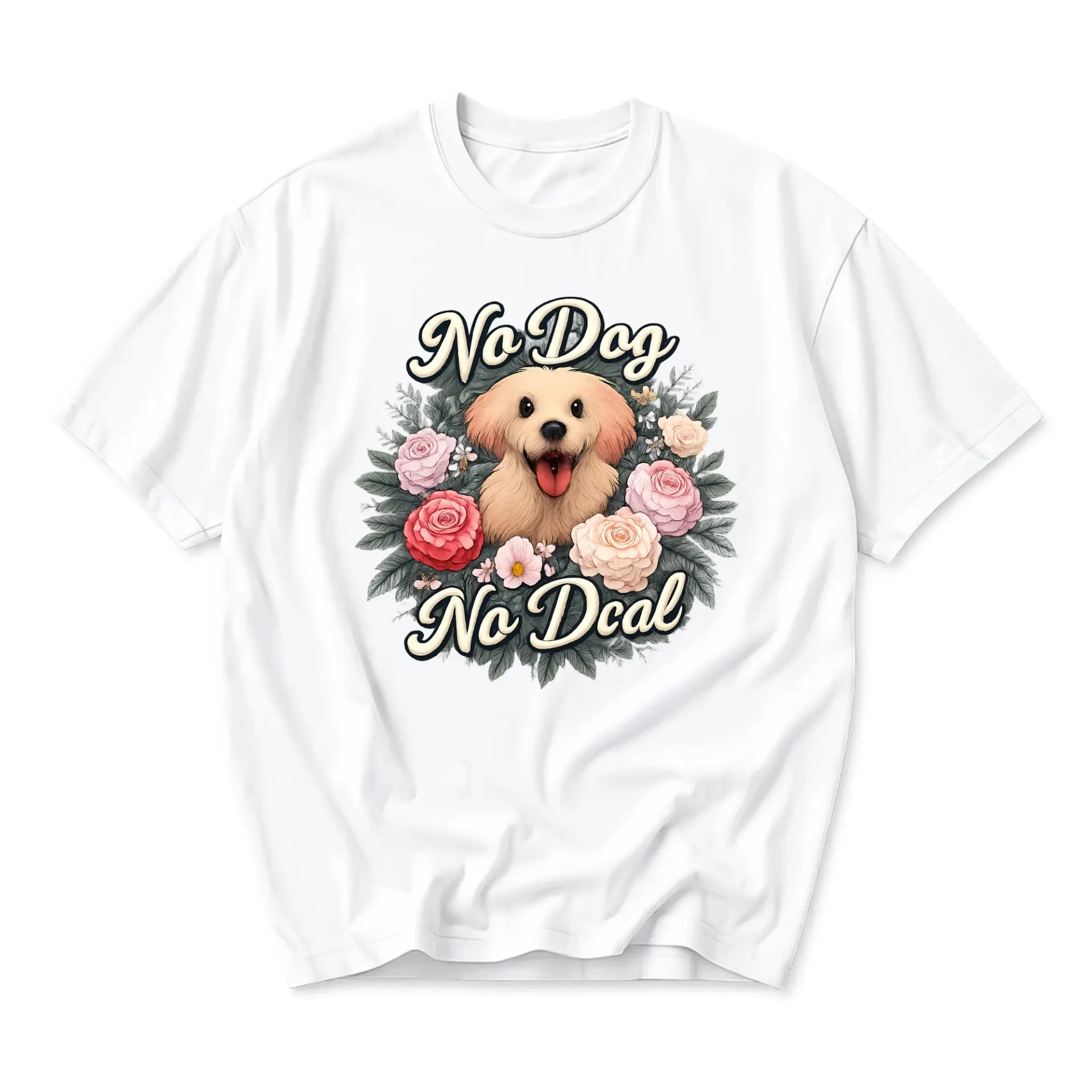 Graphic Tee Dog Lover Shirt Floral Illustration Unisex Crew Neck Apparel