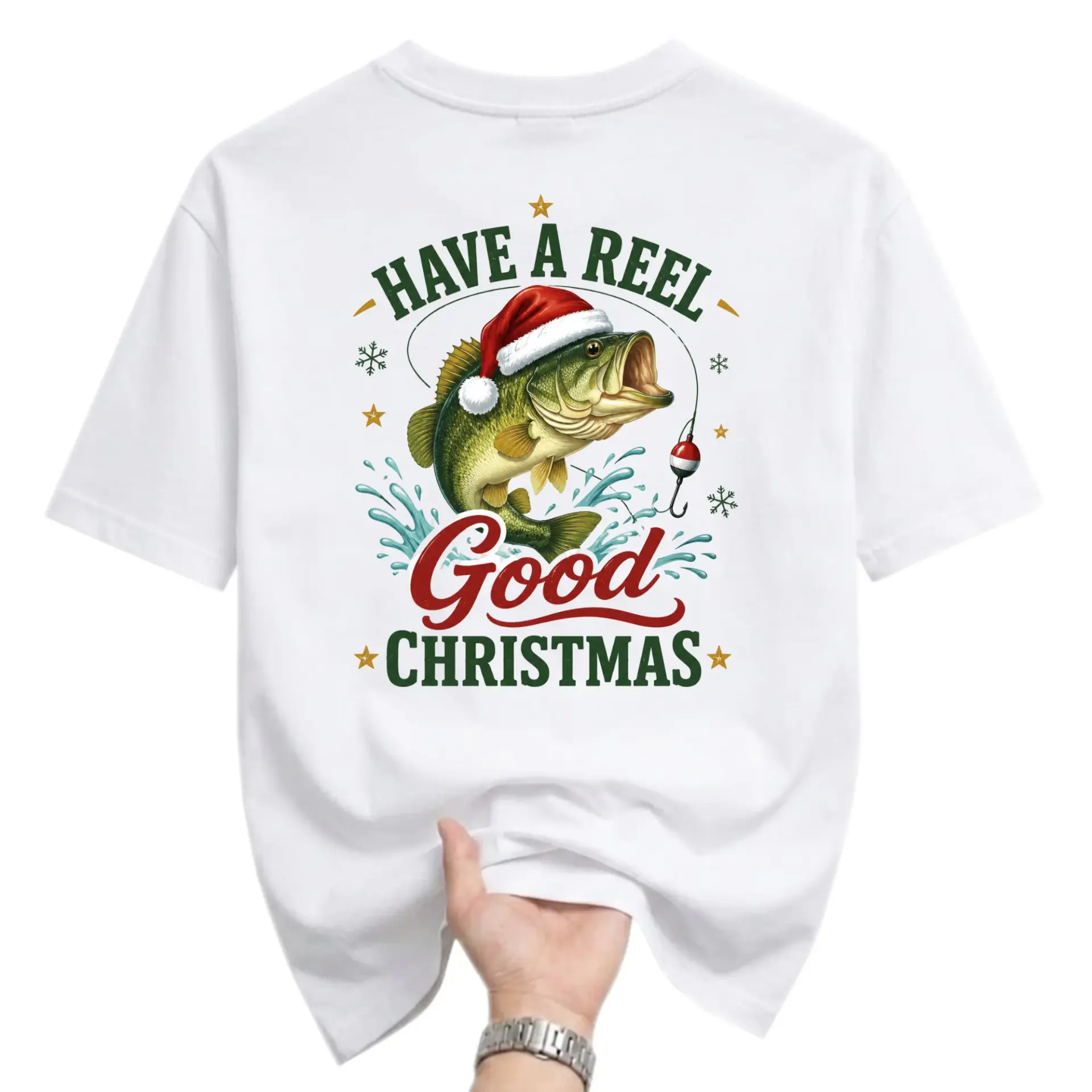 Funny Shirt Have a Reel Good Christmas Fish Graphic Unisex Crew Neck Tee Holiday Casual Apparel for Outdoorsmen