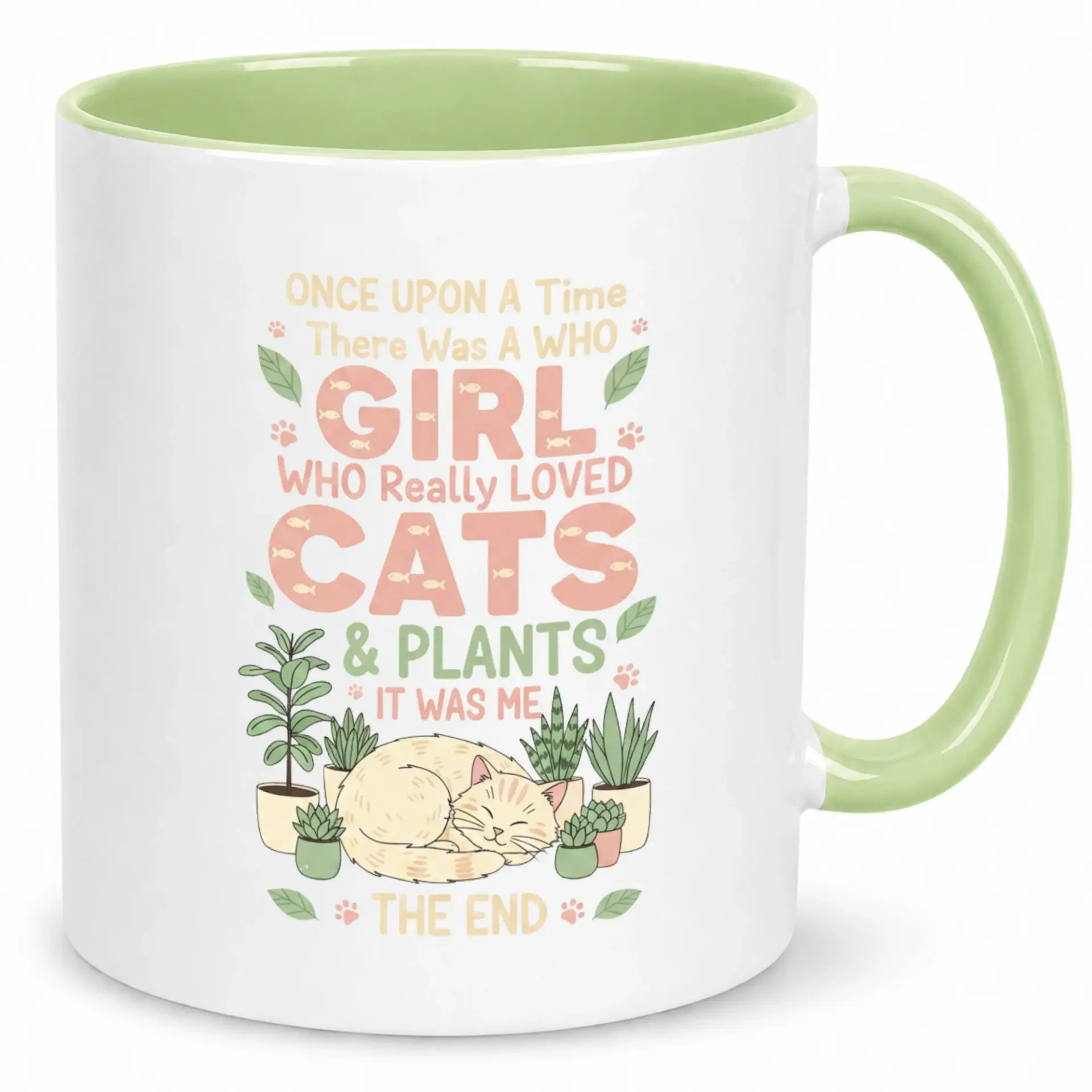 Funny Cat and Plant Lover Ceramic Coffee Mug Cute Kitten Potted Graphic Story Design Unique Gift for Her or Friend