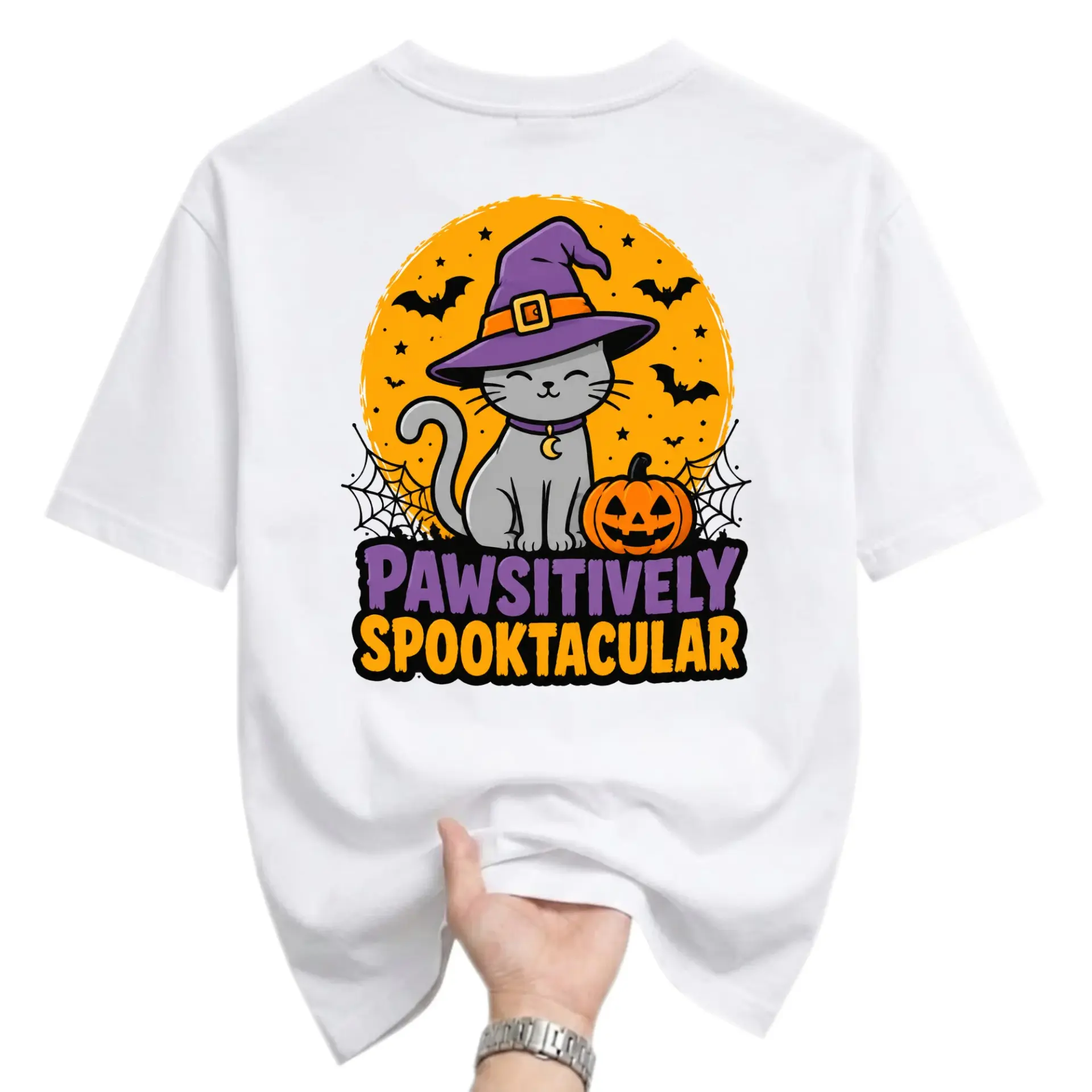 Graphic Tee Pawsitively Spooktacular Halloween Cat Unisex Crew Neck Casual Cotton Blend Short Sleeve Shirt