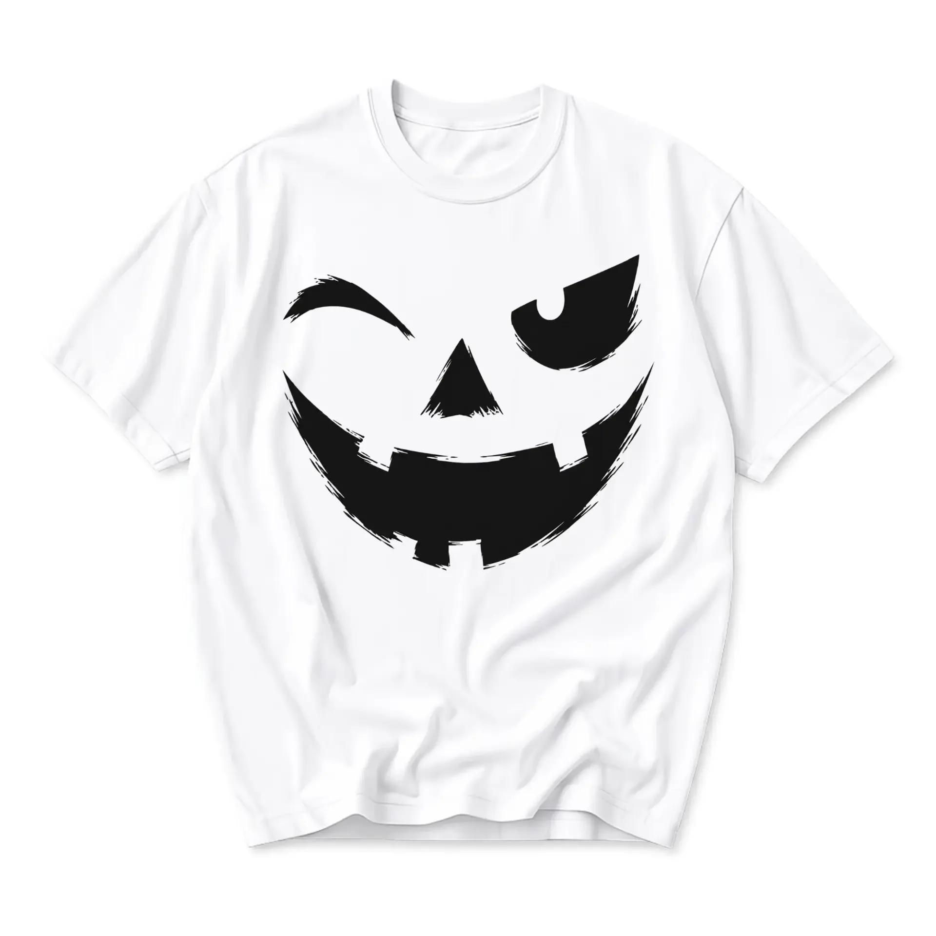 Funny Shirt Unisex Graphic Printed T-Shirt Featuring a Winking Jack O Lantern Face Design for Casual Holiday Wear