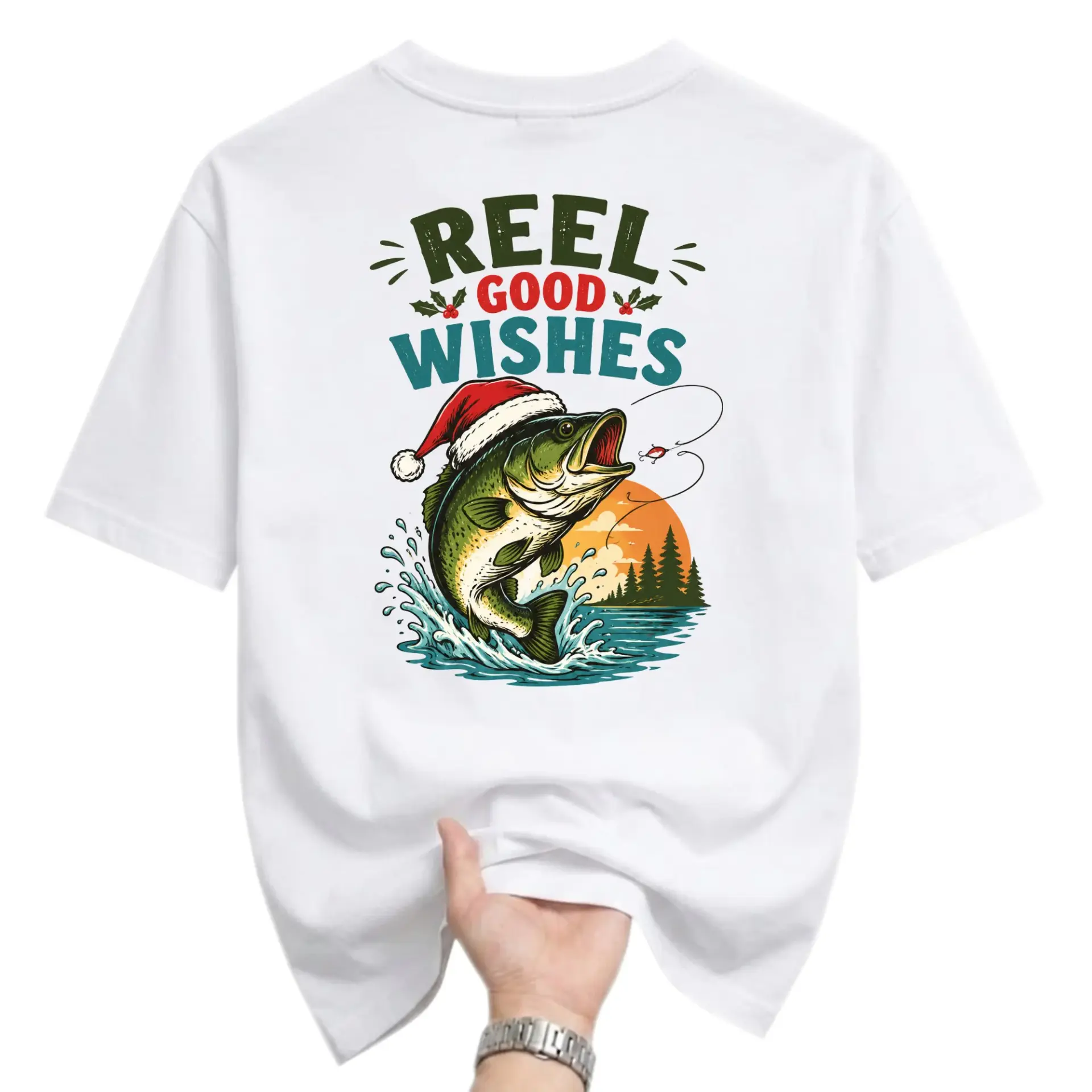 Funny Shirt Reel Good Wishes Fishing Graphic Tee Holiday Inspired Unisex
