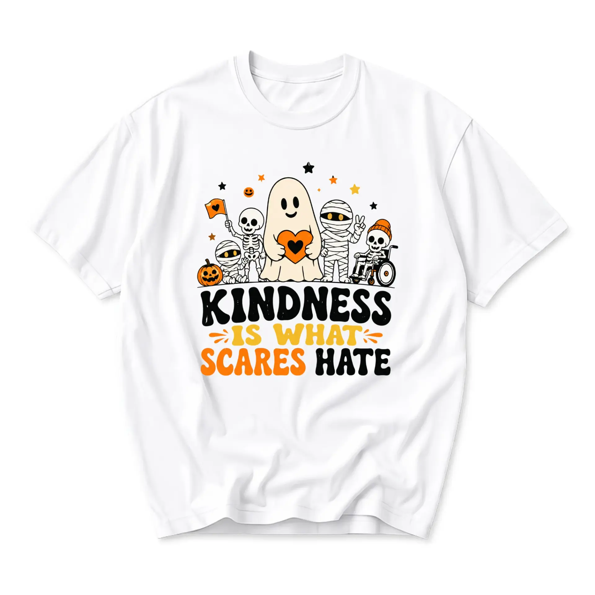Graphic Tee Kindness Is What Scares Hate Unisex Crew Neck T-Shirt Soft Halloween Theme Apparel for Casual Outfits
