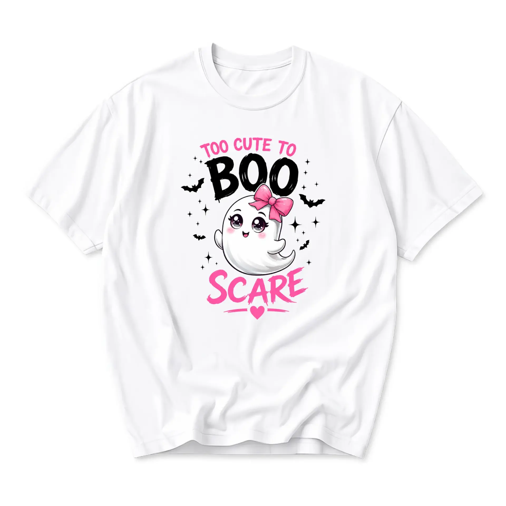 Funny Shirt Too Cute to Boo Scare Ghost Graphic Printed Unisex Crew Neck Short Sleeve Casual Cotton Blend Tee