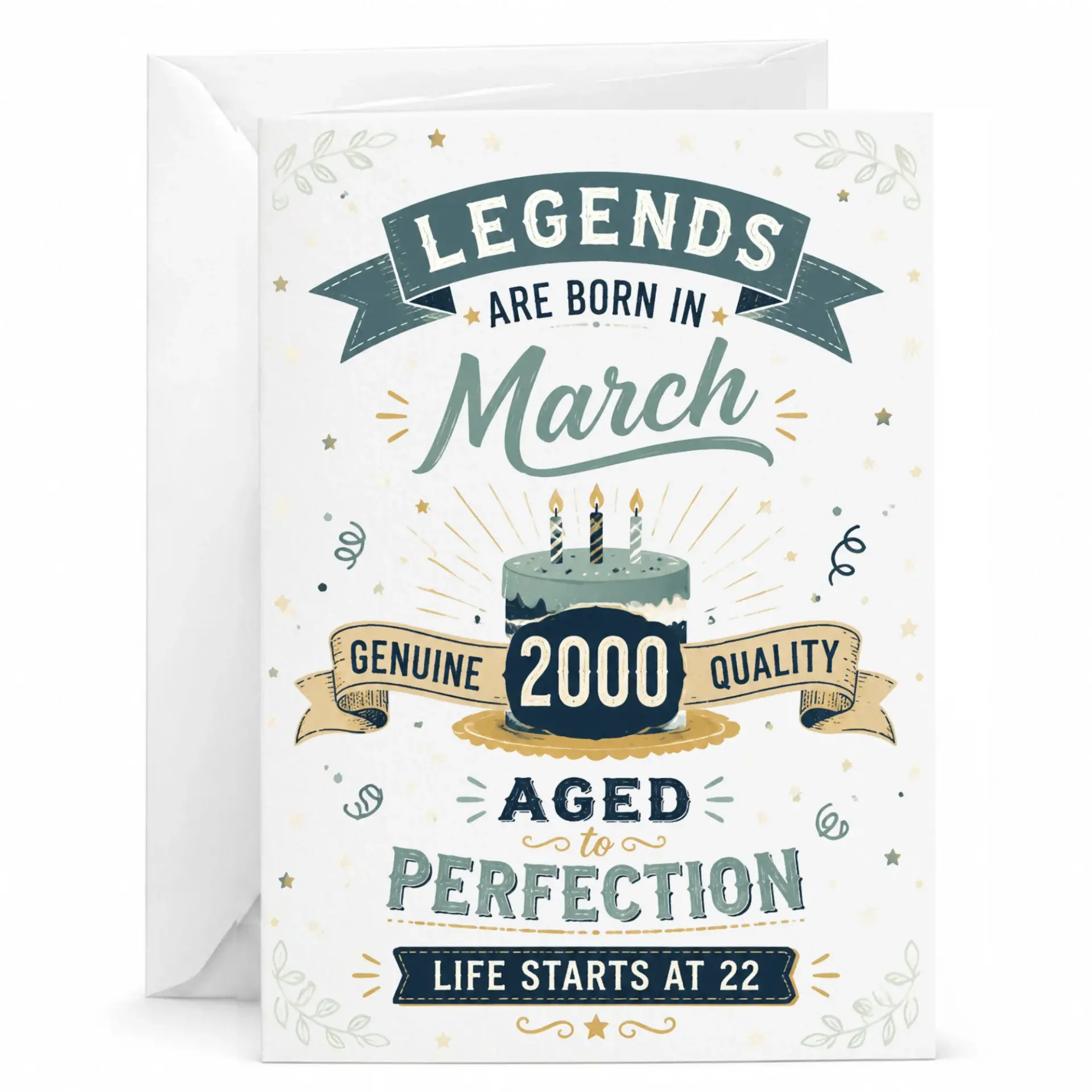 Birthday Card for March Birthdays Featuring Legends Are Born in March 2000 Aged to Perfection Vintage Style Greeting Card