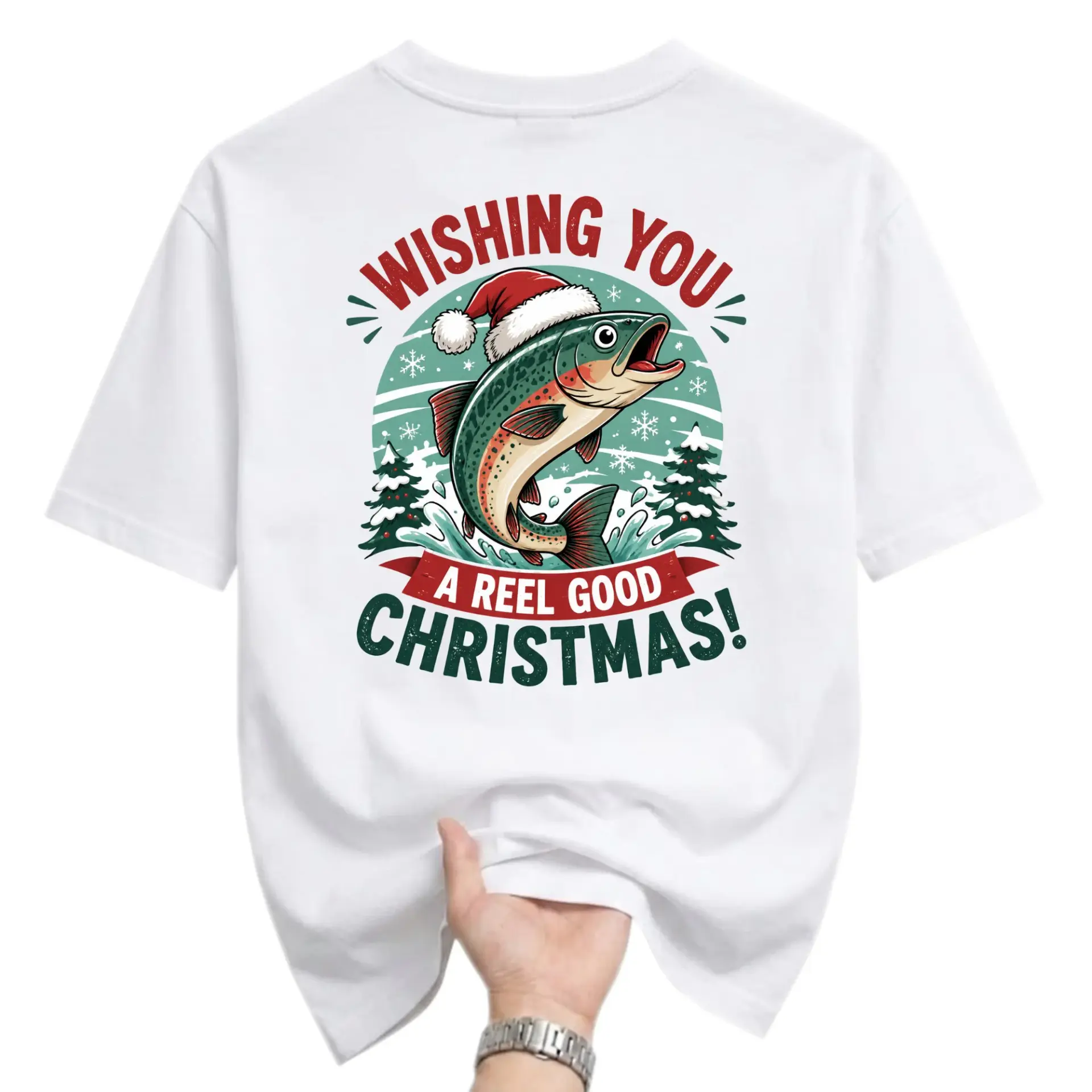 Graphic Tee Unisex Crew Neck Short Sleeve Shirt Featuring a Holiday Fishing