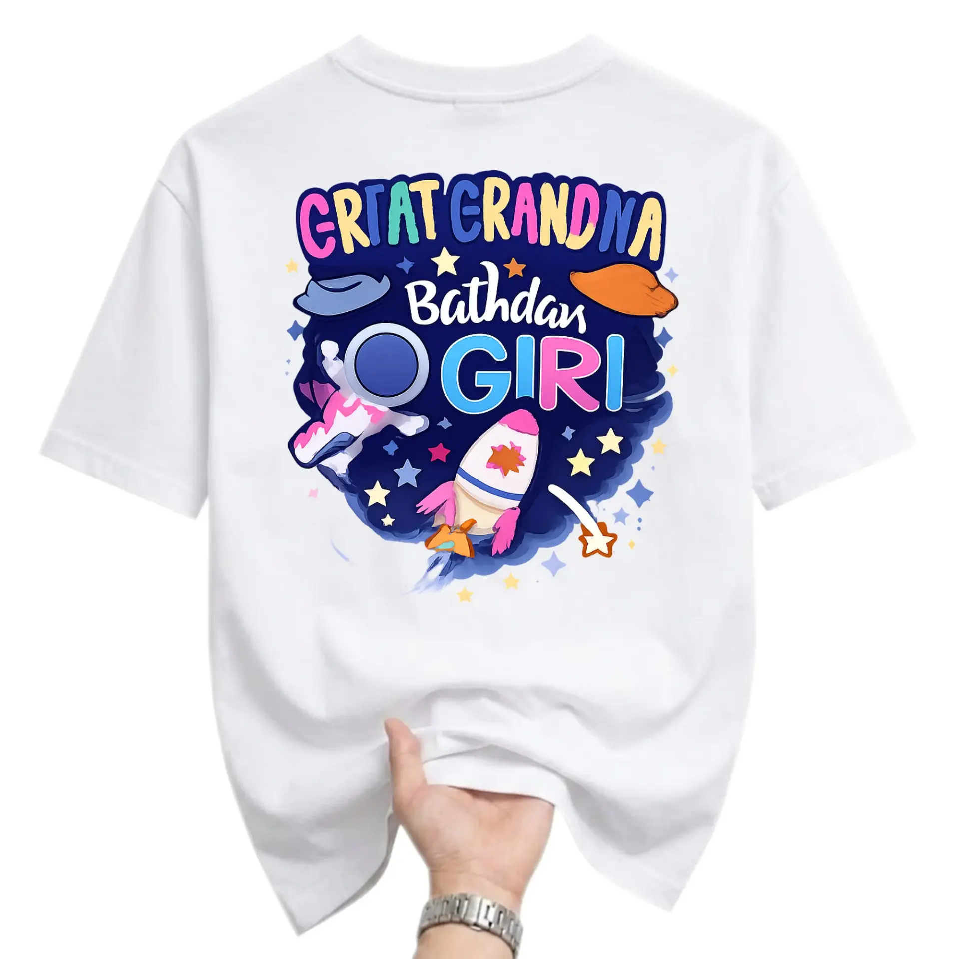 Graphic Tee Great Grandma Bathday Girl Space Theme Astronaut Unisex Crew Neck Casual Everyday Shirt