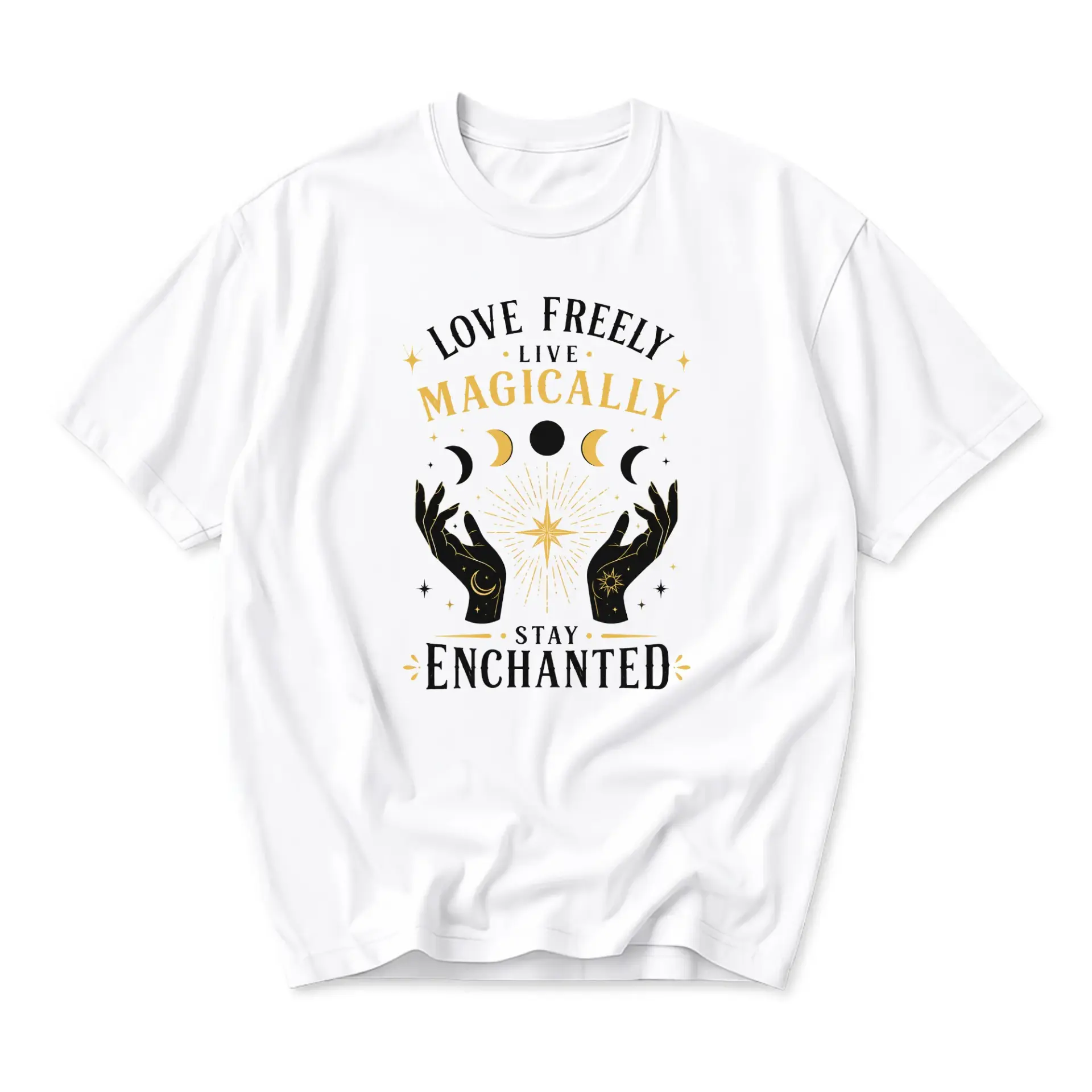 Graphic Tee Unisex Celestial Hands Design White Short Sleeve Cotton Crew Neck Comfortable Casual Apparel Top