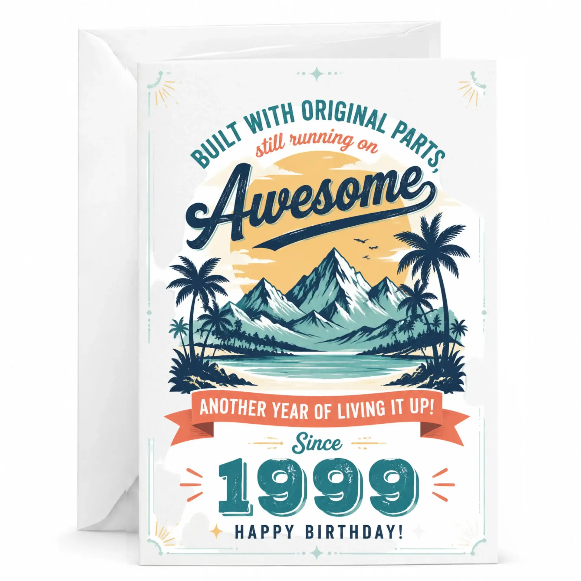 Funny Birthday Card Built with Original Parts Still Running on Awesome 1999 Vintage Design Greeting Card for Him