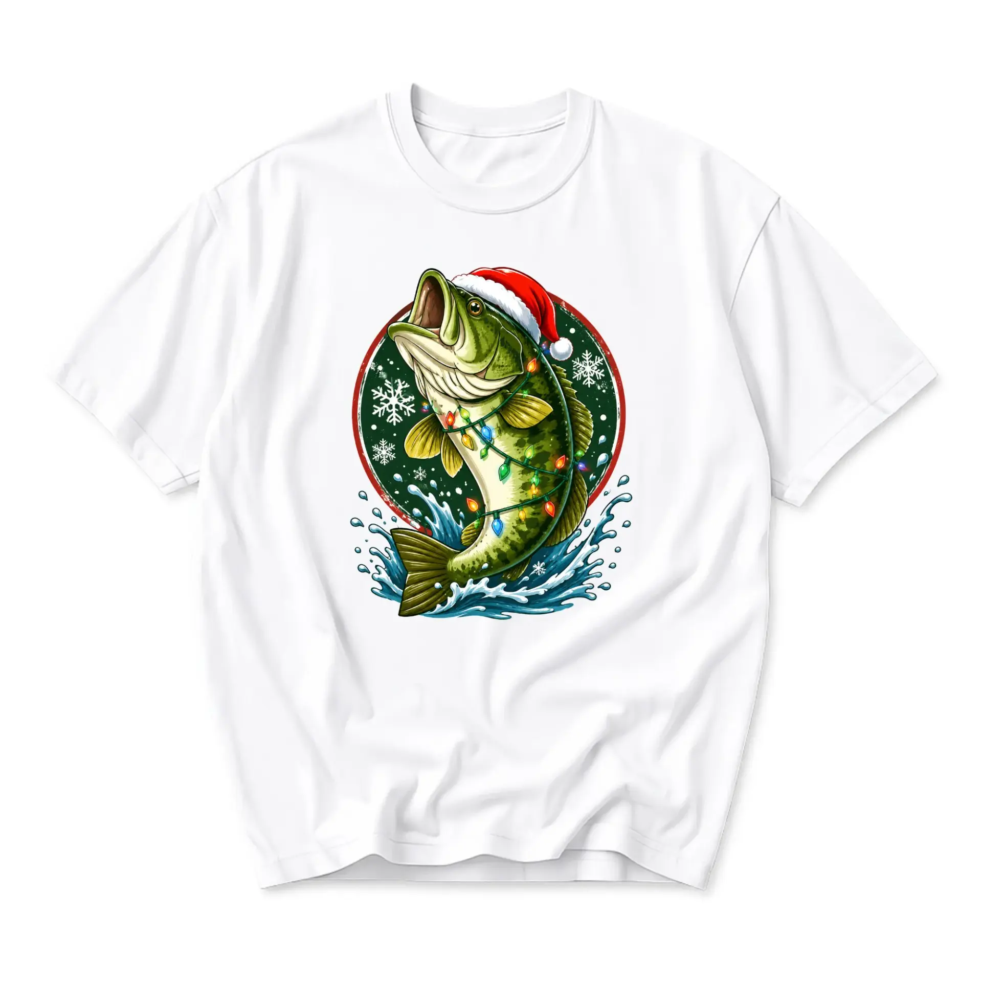 Graphic Tee Christmas Fish Unisex Crew Neck Shirt Holiday Outdoor Enthusiast Apparel Casual Cotton Top