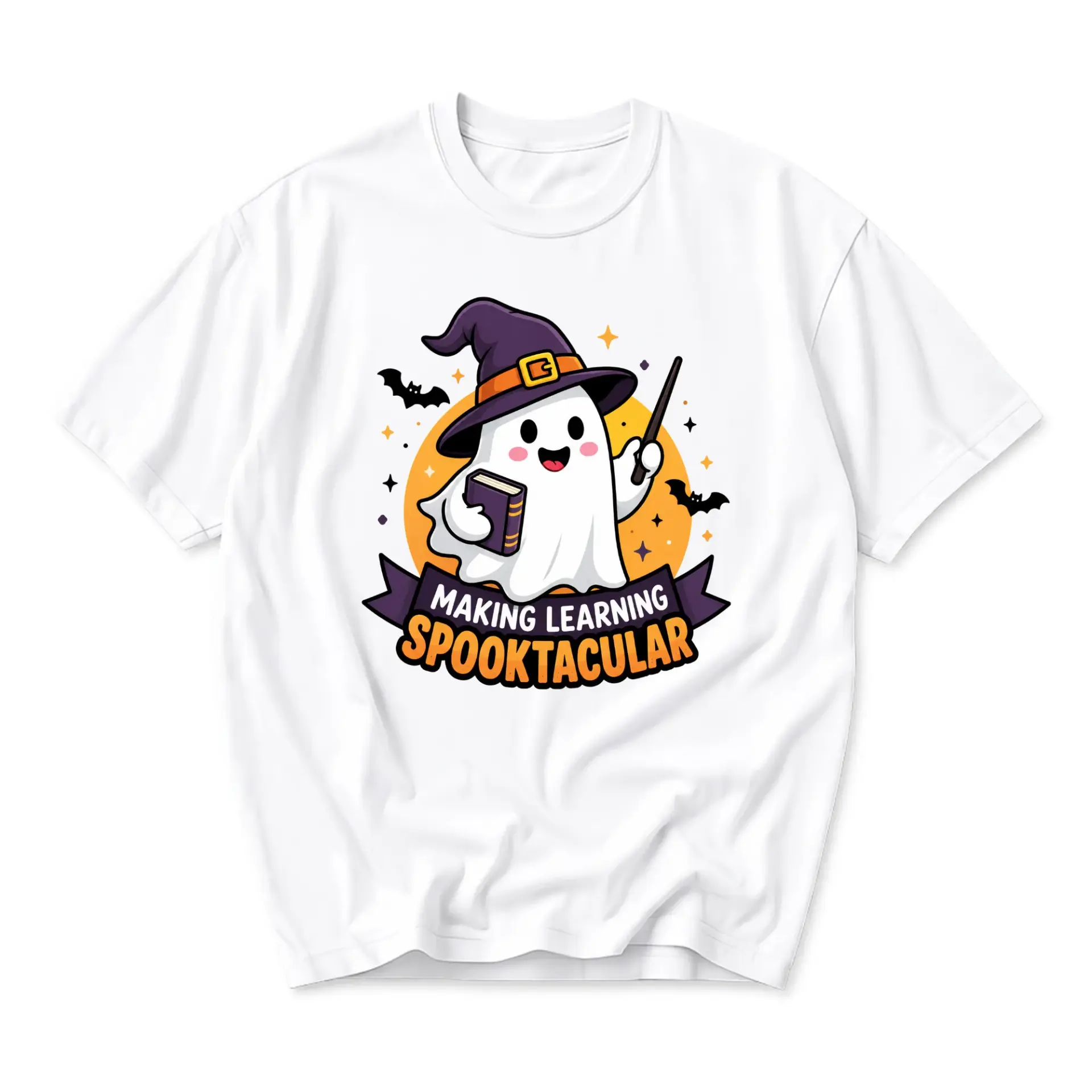 Funny Shirt Unisex Graphic Printed T-Shirt Making Learning Spooktacular Halloween Costume Casual Holiday Apparel