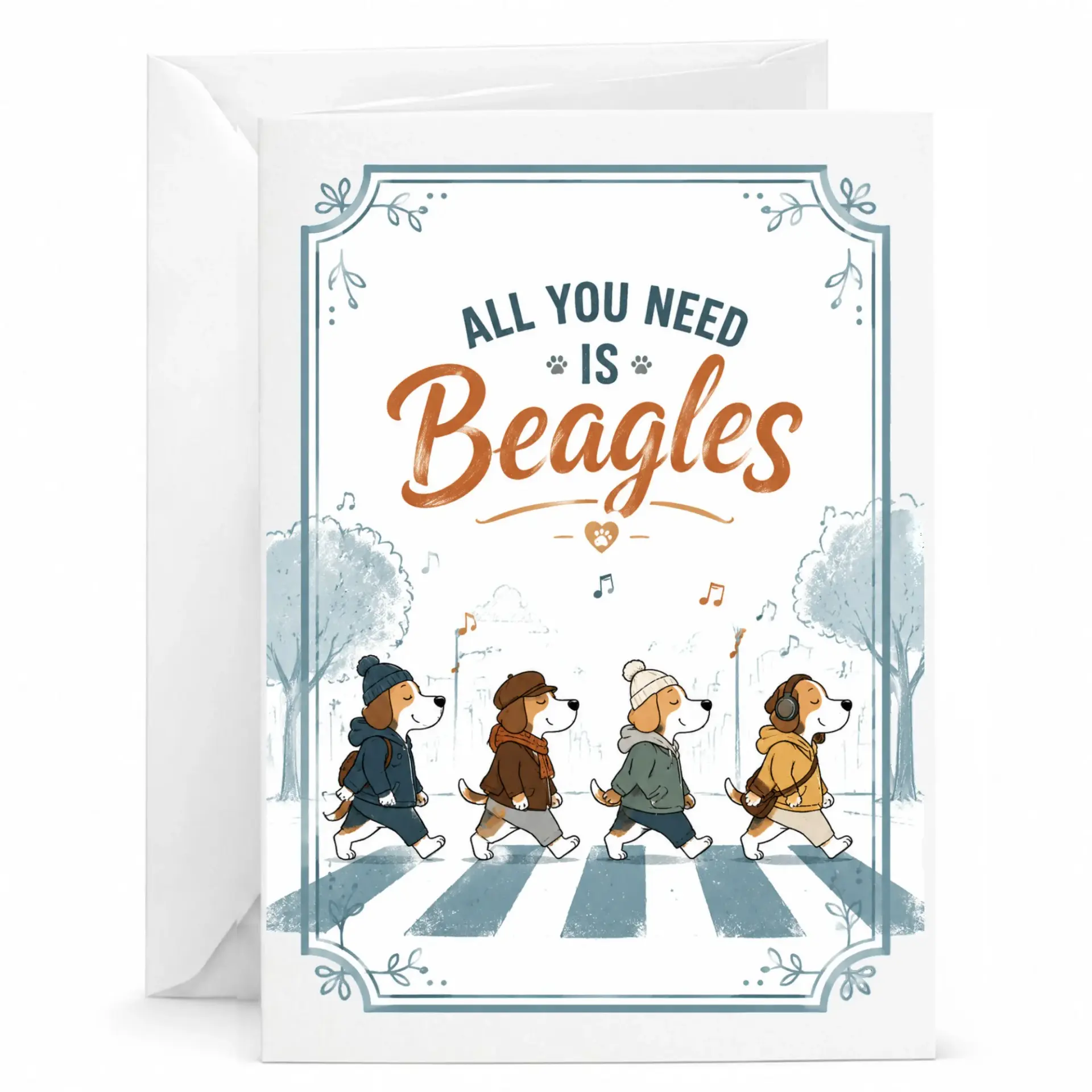 Funny Greeting Card All You Need Is Beagles Dog Lovers Illustration Featuring Four Cute Beagles Walking in Style
