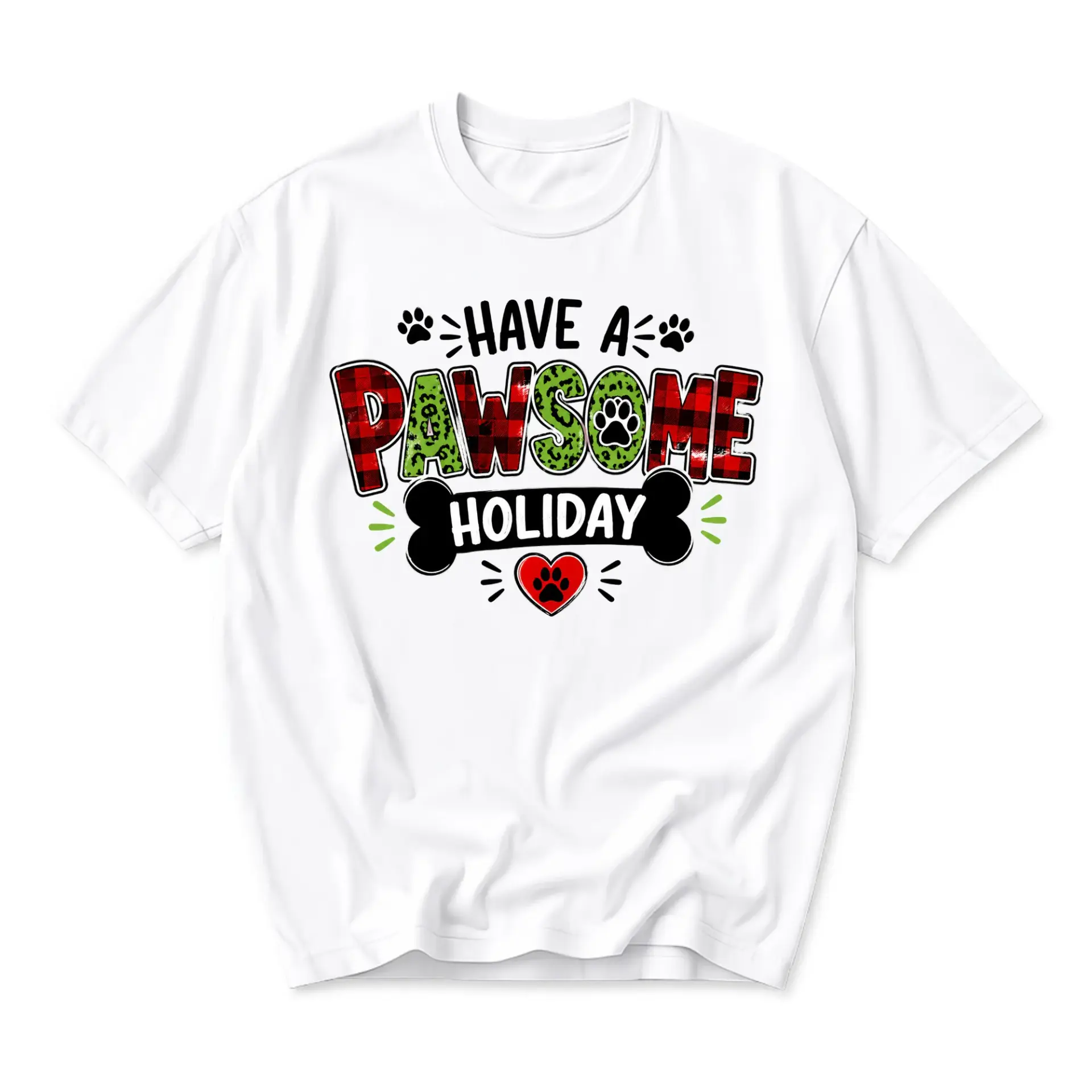 Graphic Tee Have a Pawsome Holiday Buffalo Plaid Print Unisex Short Sleeve