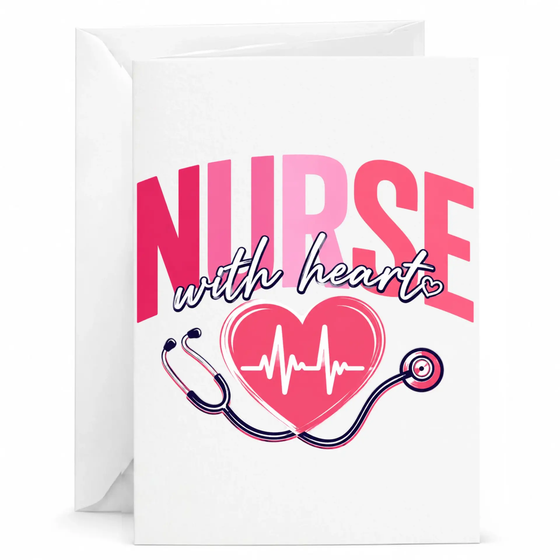 Nurse Appreciation Greeting Card with Heart and Stethoscope Design for Hospital Staff Healthcare Professionals