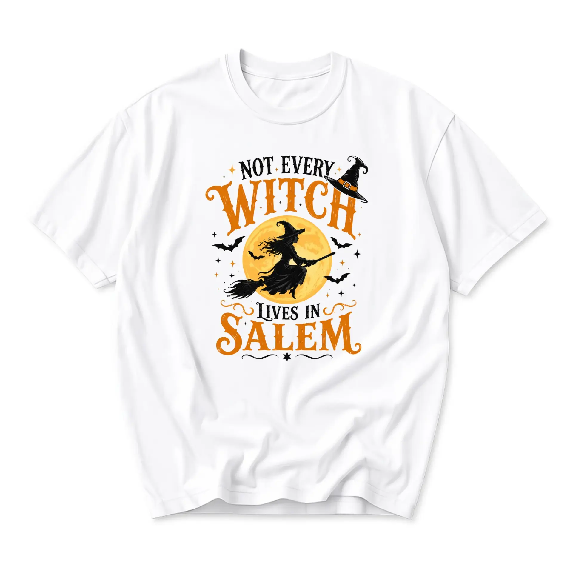 Funny Shirt Not Every Witch Lives in Salem Graphic Tee Casual Unisex Crew Neck Short Sleeve Cotton Apparel White