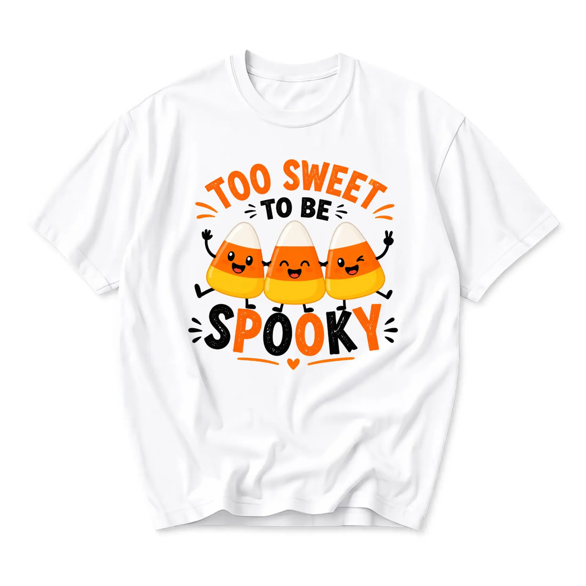 Funny Shirt Too Sweet to Be Spooky Candy Corn Graphic Tee Seasonal Halloween Costume Unisex Crew Neck Cotton Top