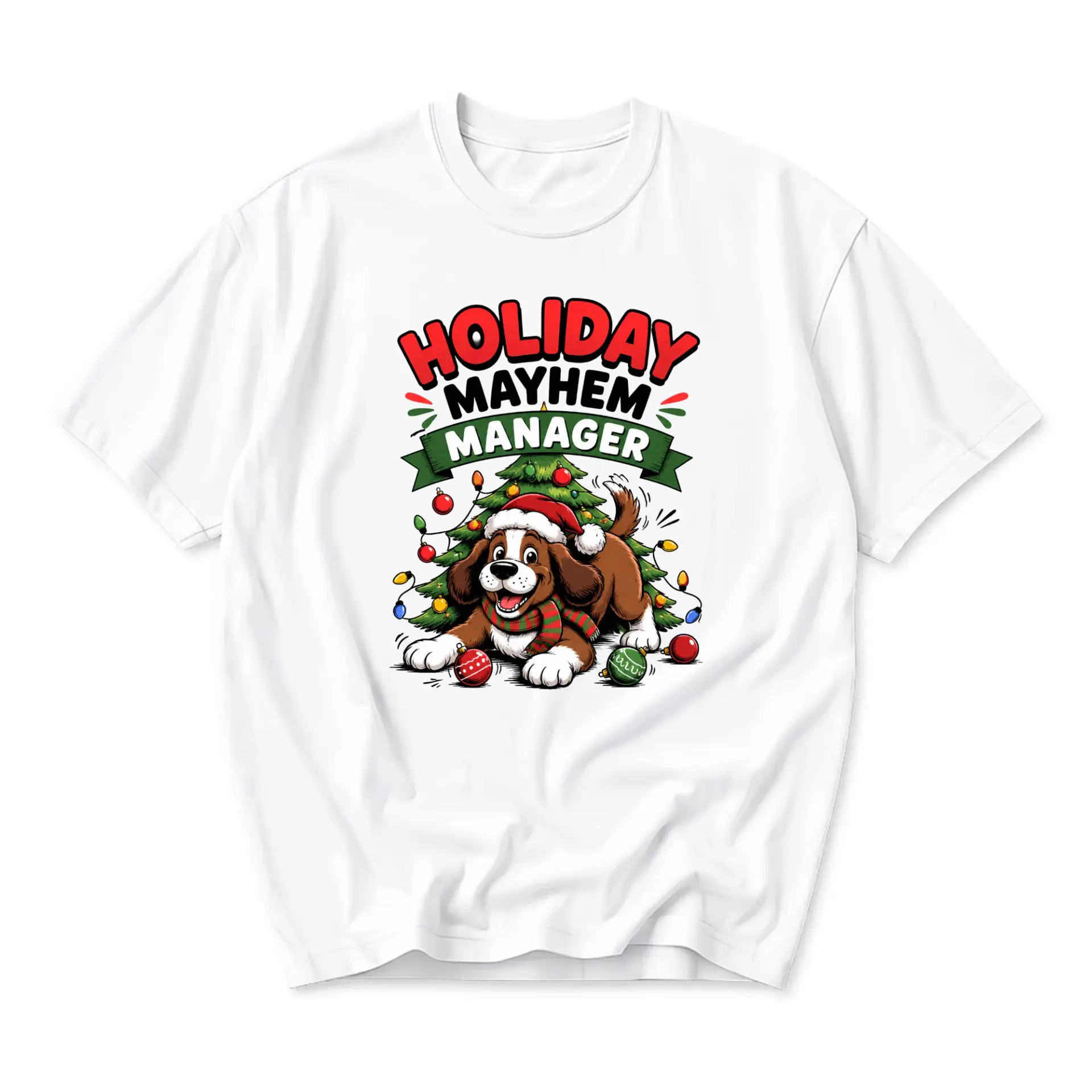 Funny Shirt Holiday Manager Graphic Tee Cute Puppy Christmas Tree