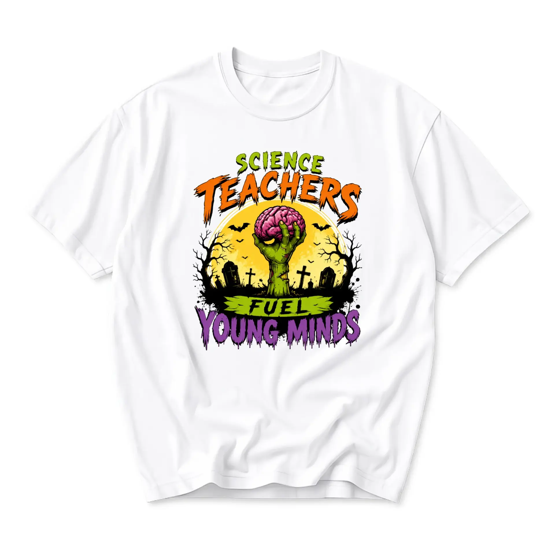 Graphic Tee Science Teachers Fuel Young Minds Zombie Brain Design Unisex Crew Neck Soft Cotton Casual Shirt Apparel
