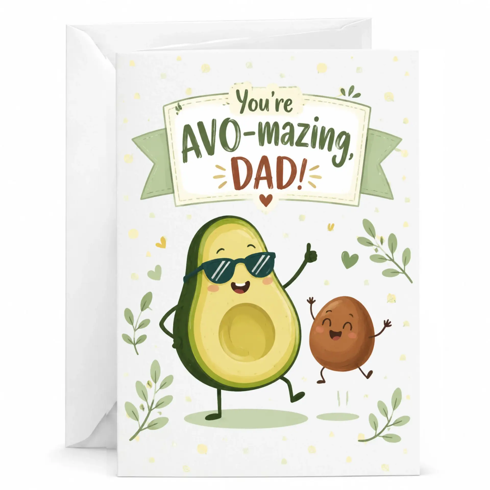 Funny Greeting Card for Dad with Cute Avocado Character Illustration Pun You Are Avo-Mazing Dad Birthday Card