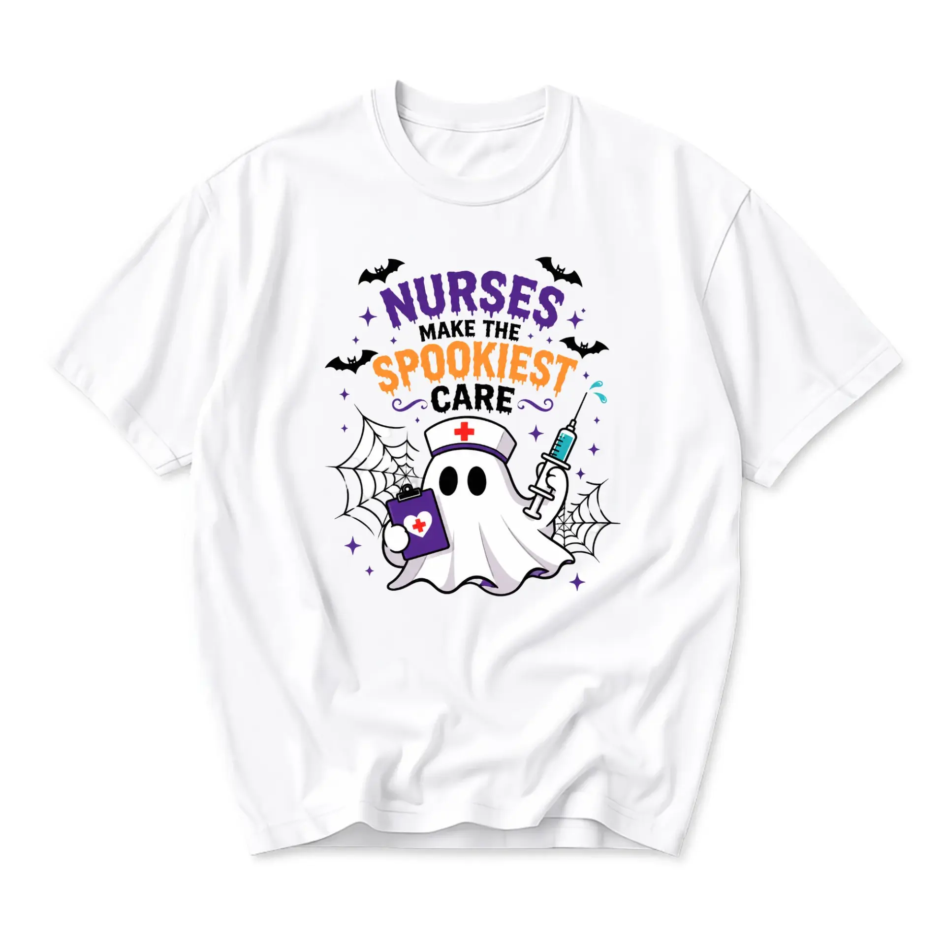 Funny Shirt Nurses Make the Spookiest Care Graphic Tee Halloween Themed Medical Professional Casual Cotton Apparel