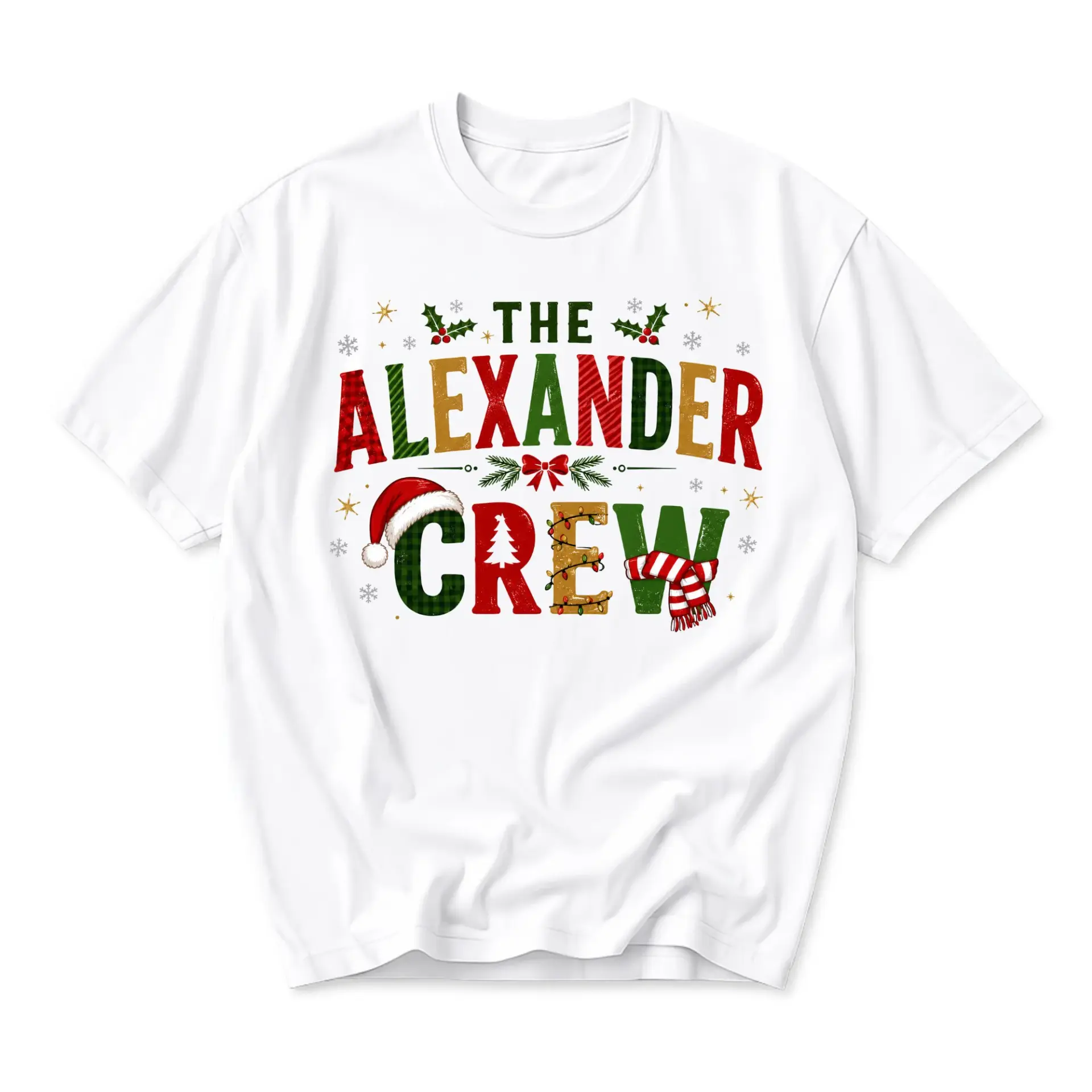 Graphic Tee the Alexander Crew Christmas Holiday Seasonal Unisex Shirt Comfortable Casual Apparel White Cotton Blend