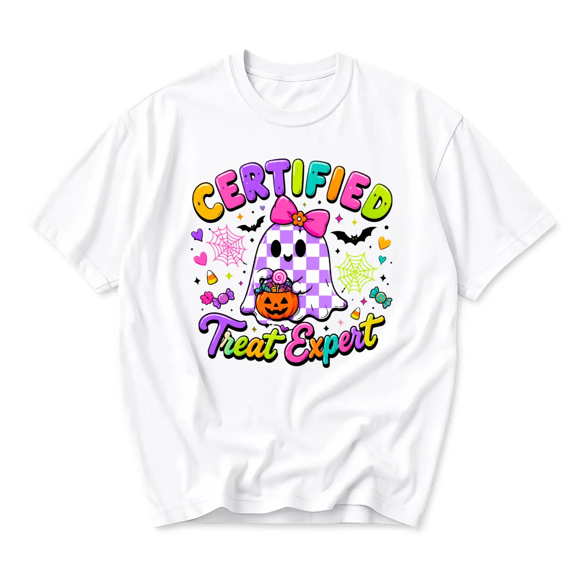 Graphic Tee Certified Treat Expert Cute Ghost Halloween Unisex Crew Neck Shirt for Casual Fall Everyday Wear