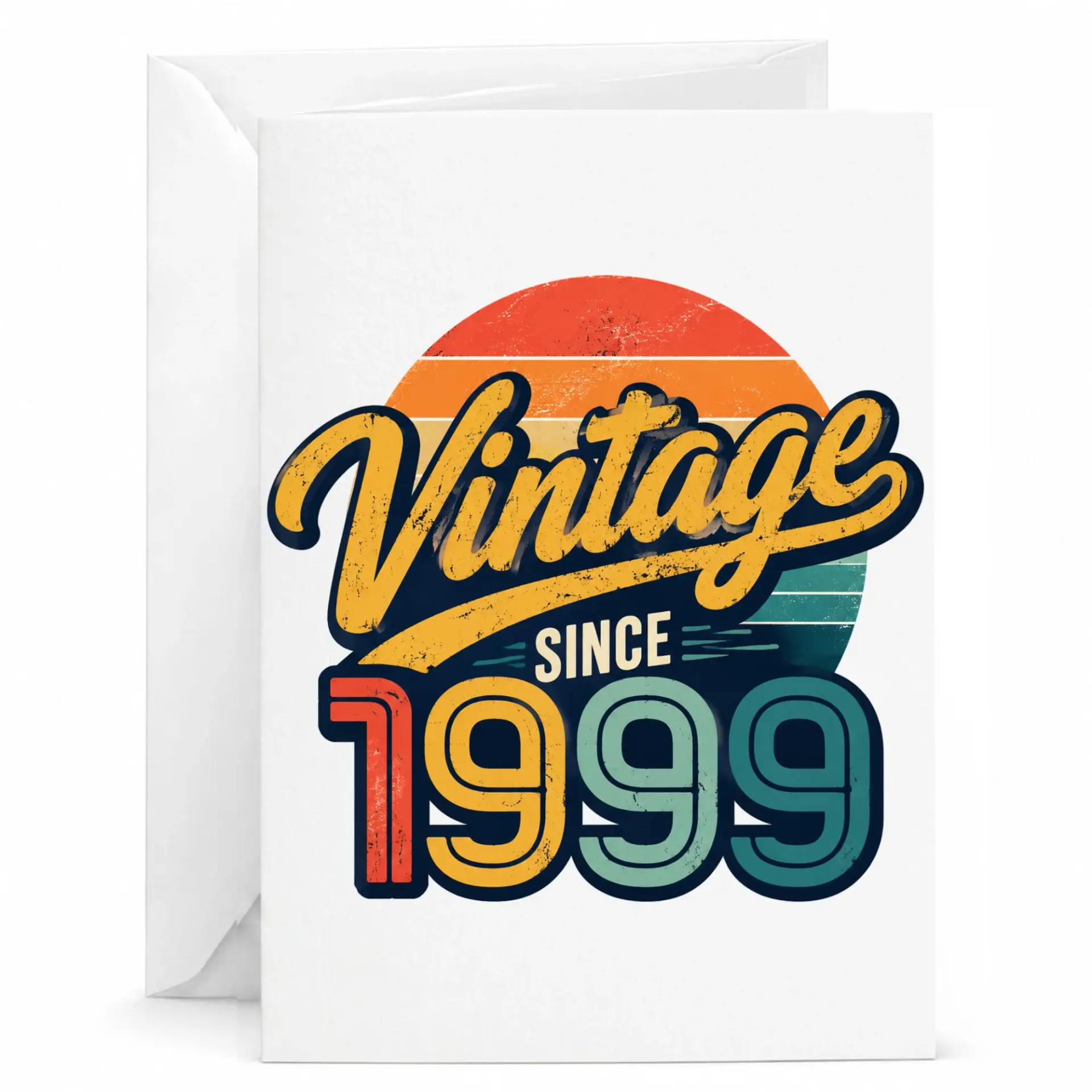 Birthday Card Vintage Since 1999 Retro Sunset Graphic Greeting Card with White Envelope for Milestone Celebrations