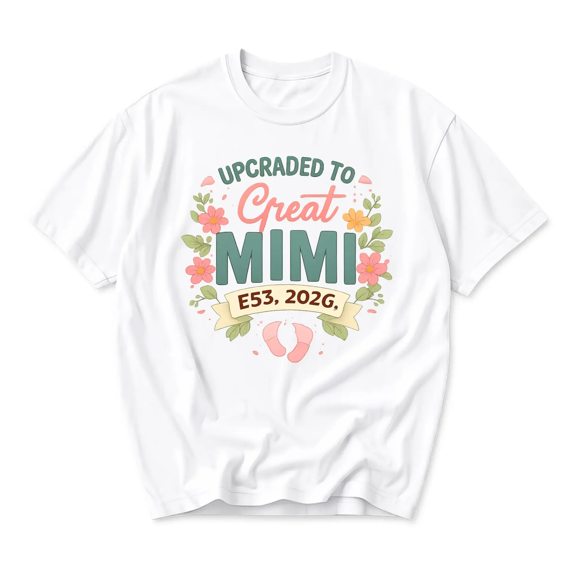 Graphic Tee Upgraded to Great Mimi Floral Design Unisex Crew Neck Everyday Comfortable Casual Short Sleeve T-Shirt