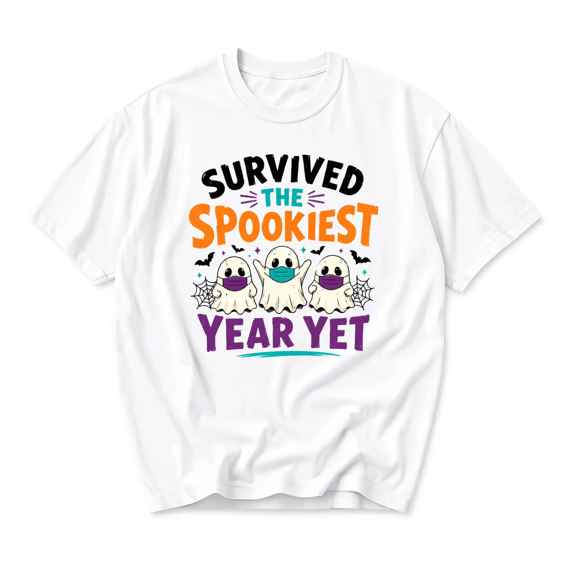 Funny Shirt Survived the Spookiest Year yet Ghost Graphic Tee Unisex Casual Apparel for Autumn Holiday Celebration