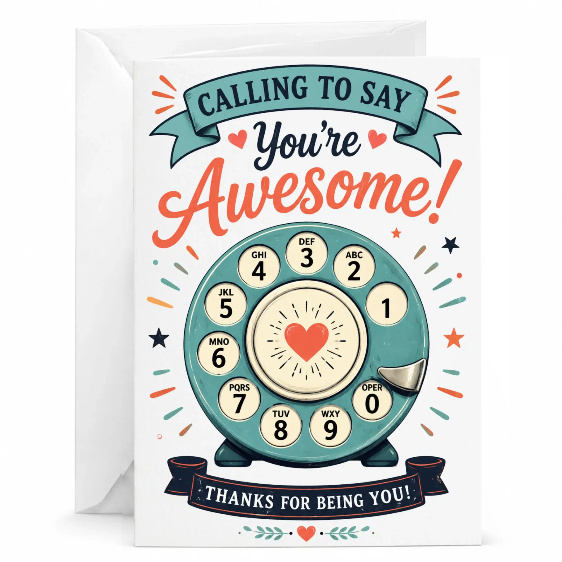 Greeting Card Calling to Say You Are Awesome Vintage Telephone Illustration for Encouragement and