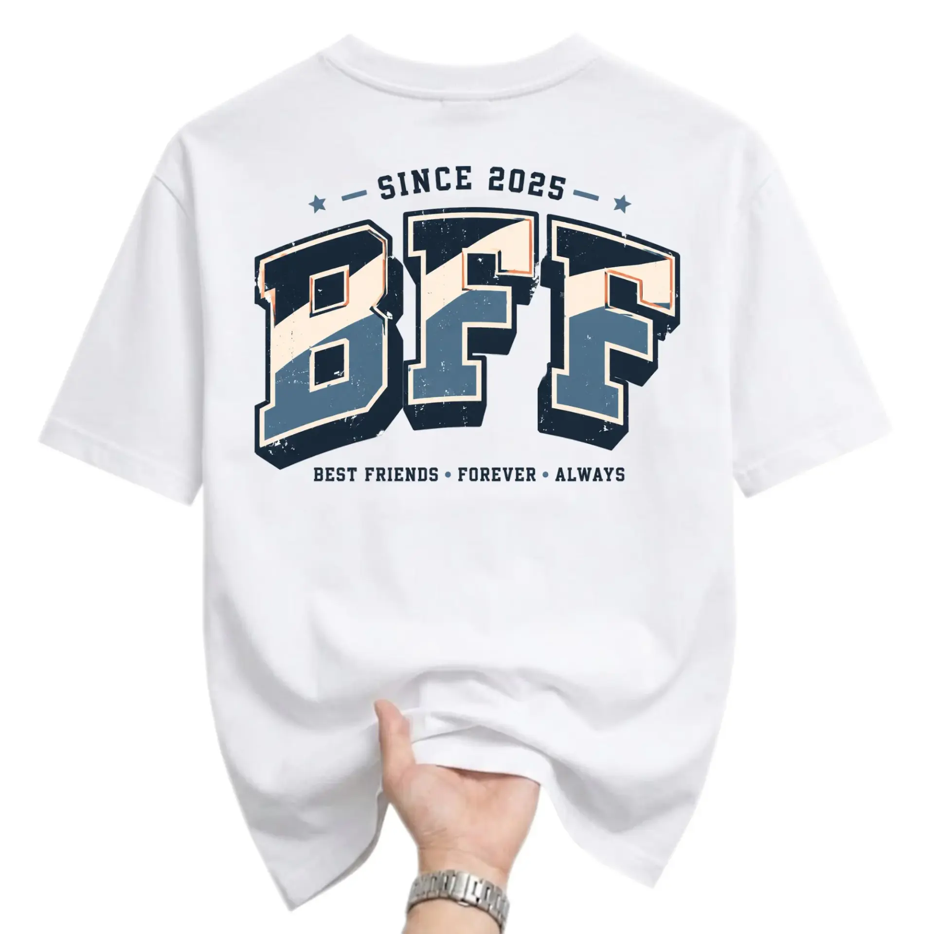Graphic Tee Unisex Crew Neck T-Shirt Featuring Best Friends Forever Always Vintage Style Typography Design White