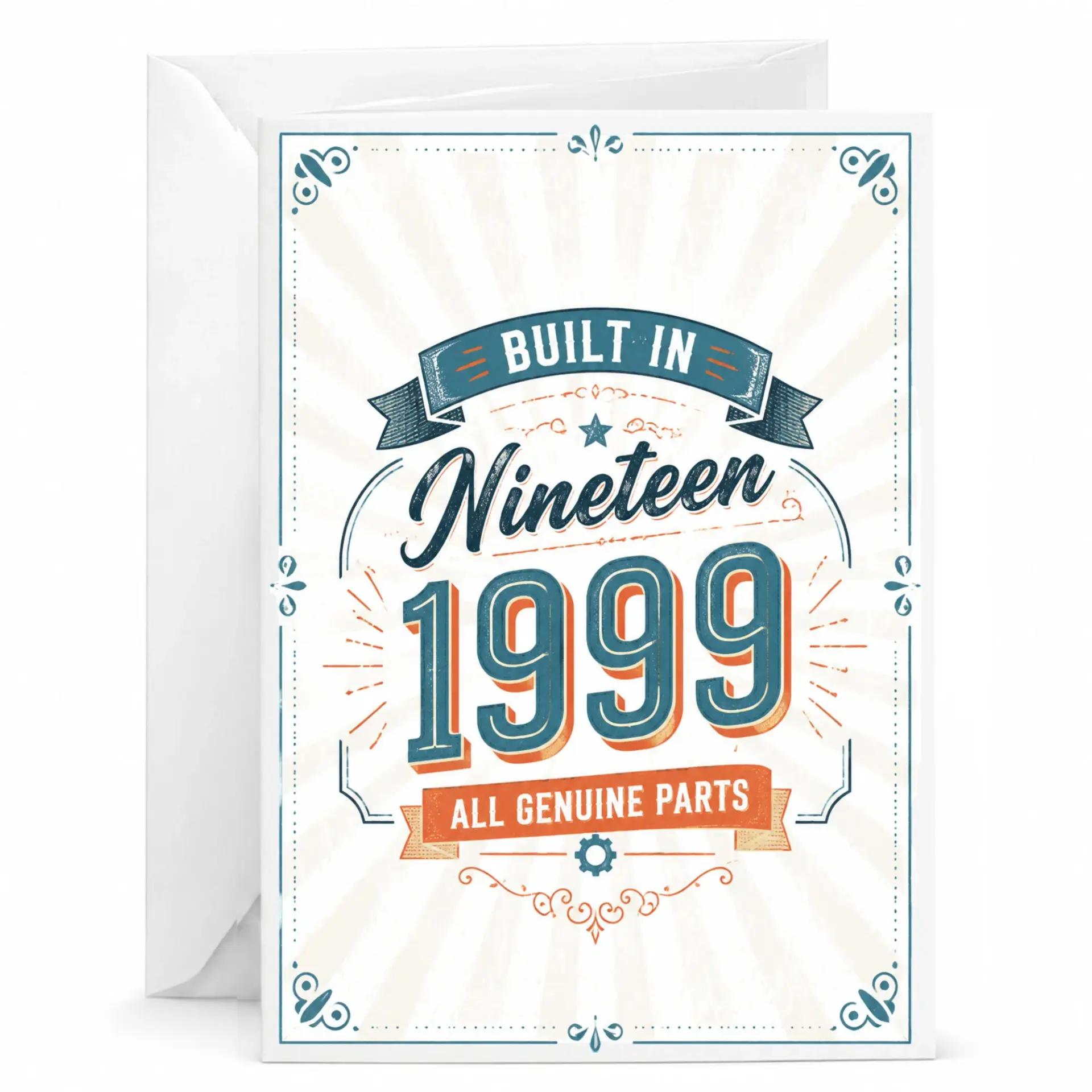 Birthday Card Built in 1999 All Genuine Parts Vintage Style Anniversary Celebration Greeting Card for Milestone Year