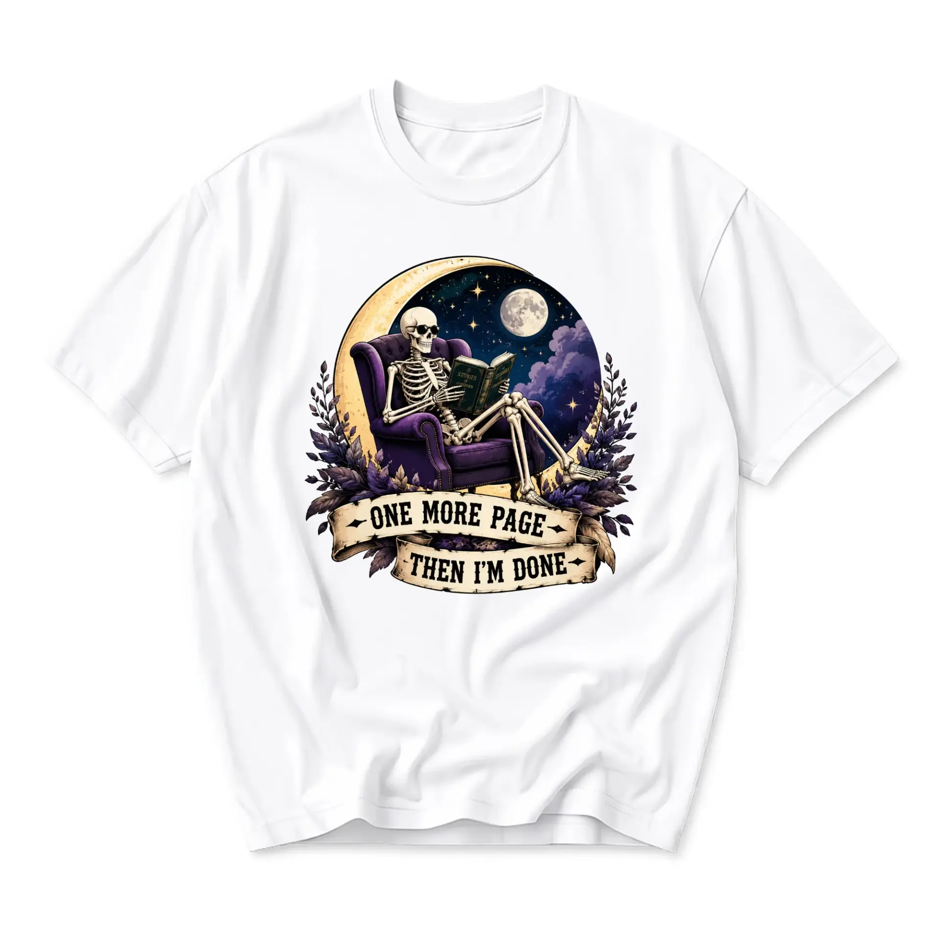 Graphic Tee Reading Skeleton Unisex Shirt One More Page Then I Am Done Casual Crewneck Short Sleeve Apparel